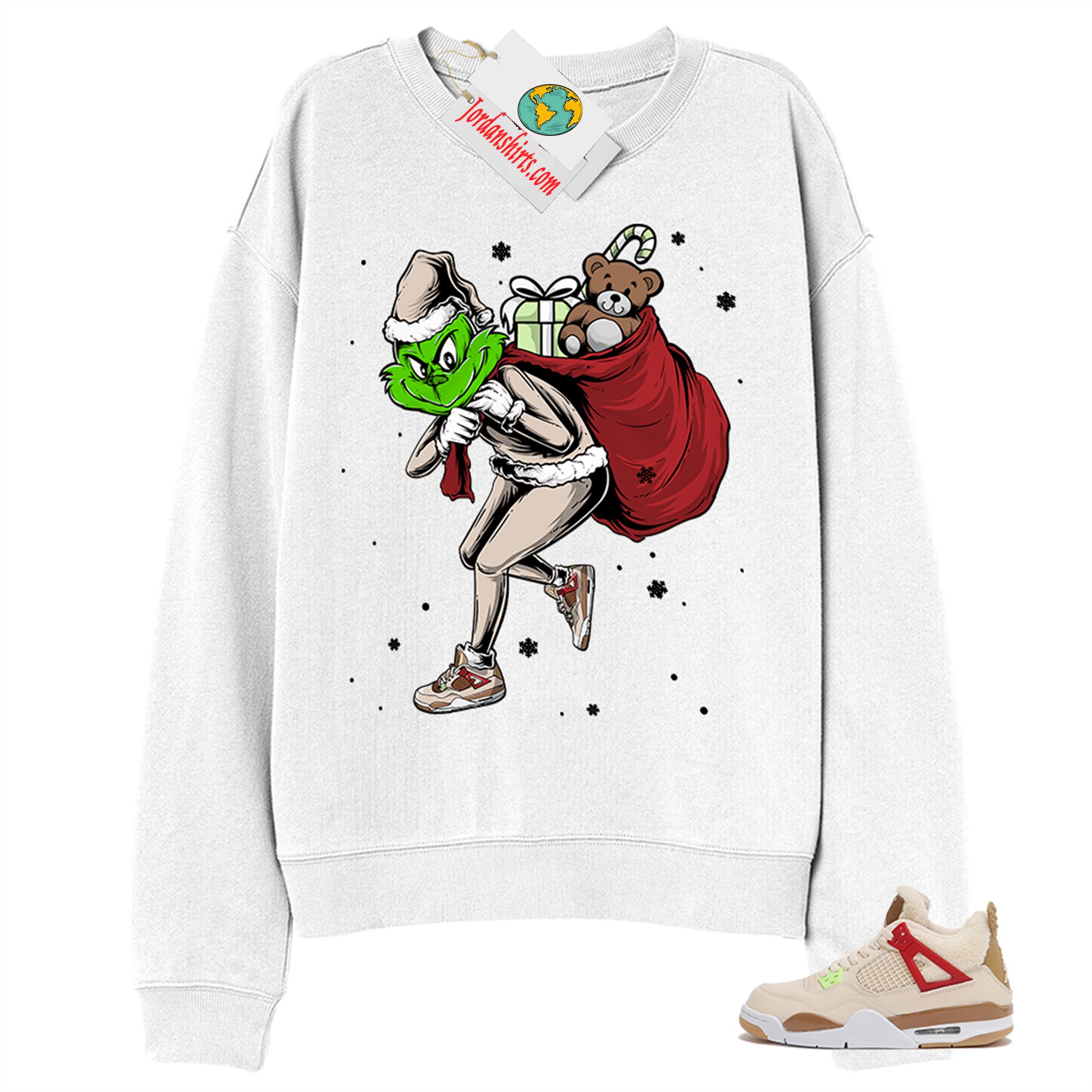 Jordan 4 Sweatshirt, Grinch Stolen Christmas White Sweatshirt Air Jordan 4 Wild Things 4s Full Size Up To 5xl