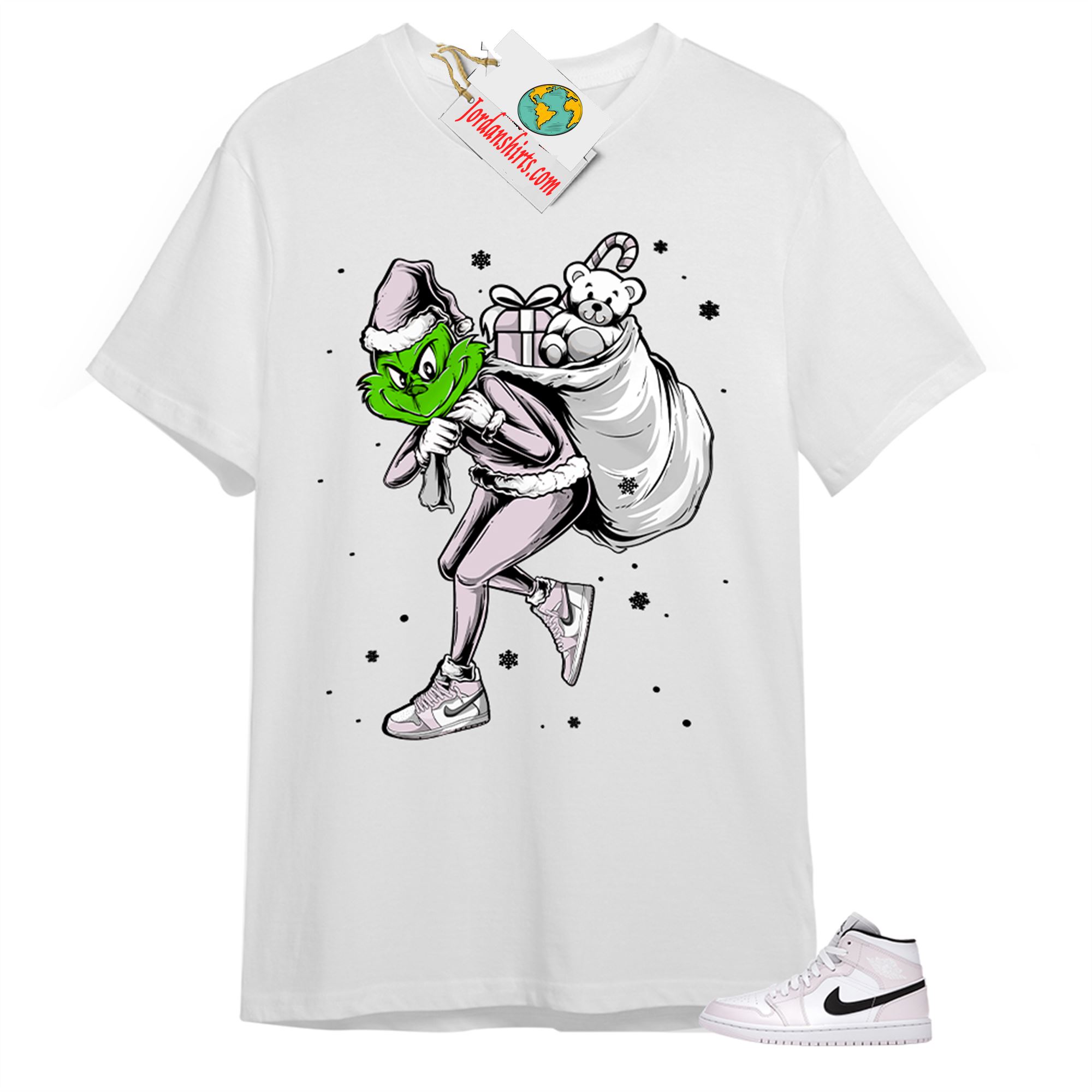 Jordan 1 Shirt, Grinch Stolen Christmas White T-shirt Air Jordan 1 Barely Rose 1s Full Size Up To 5xl