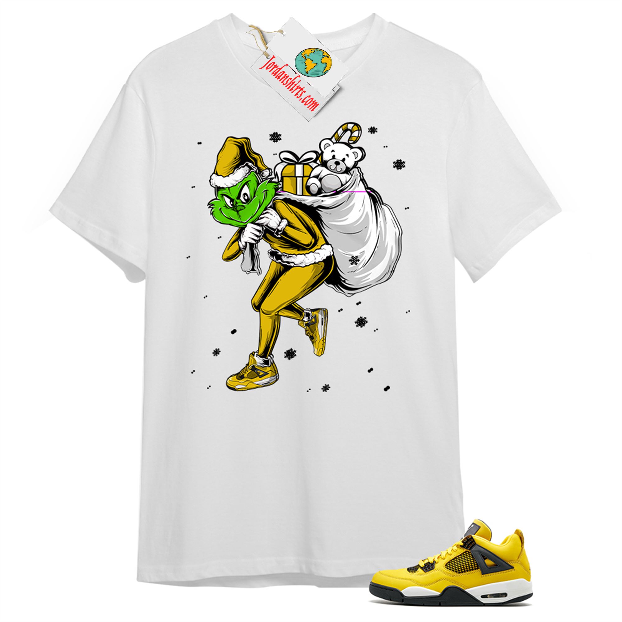 Jordan 4 Shirt, Grinch Stolen Christmas White T-shirt Air Jordan 4 Tour Yellow Lightning 4s Full Size Up To 5xl