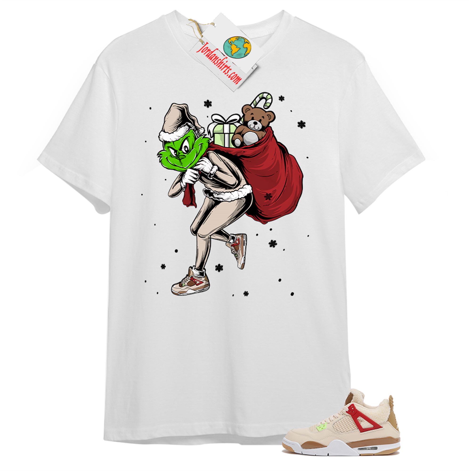 Jordan 4 Shirt, Grinch Stolen Christmas White T-shirt Air Jordan 4 Wild Things 4s Plus Size Up To 5xl