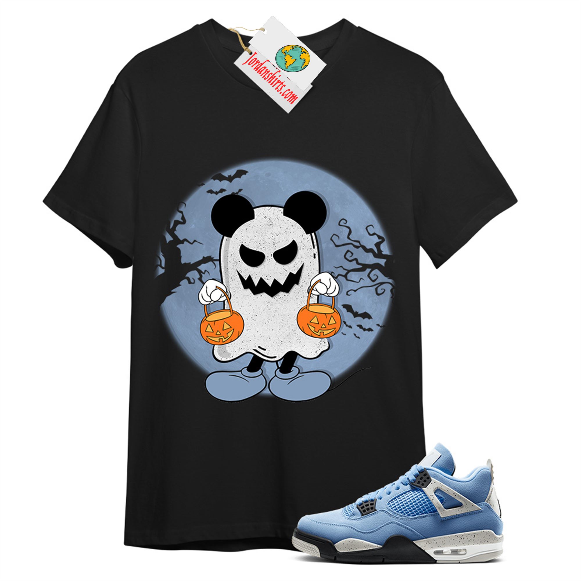 Jordan 4 Shirt, Halloween Mickey Ghost Black T-shirt Air Jordan 4 University Blue 4s Full Size Up To 5xl