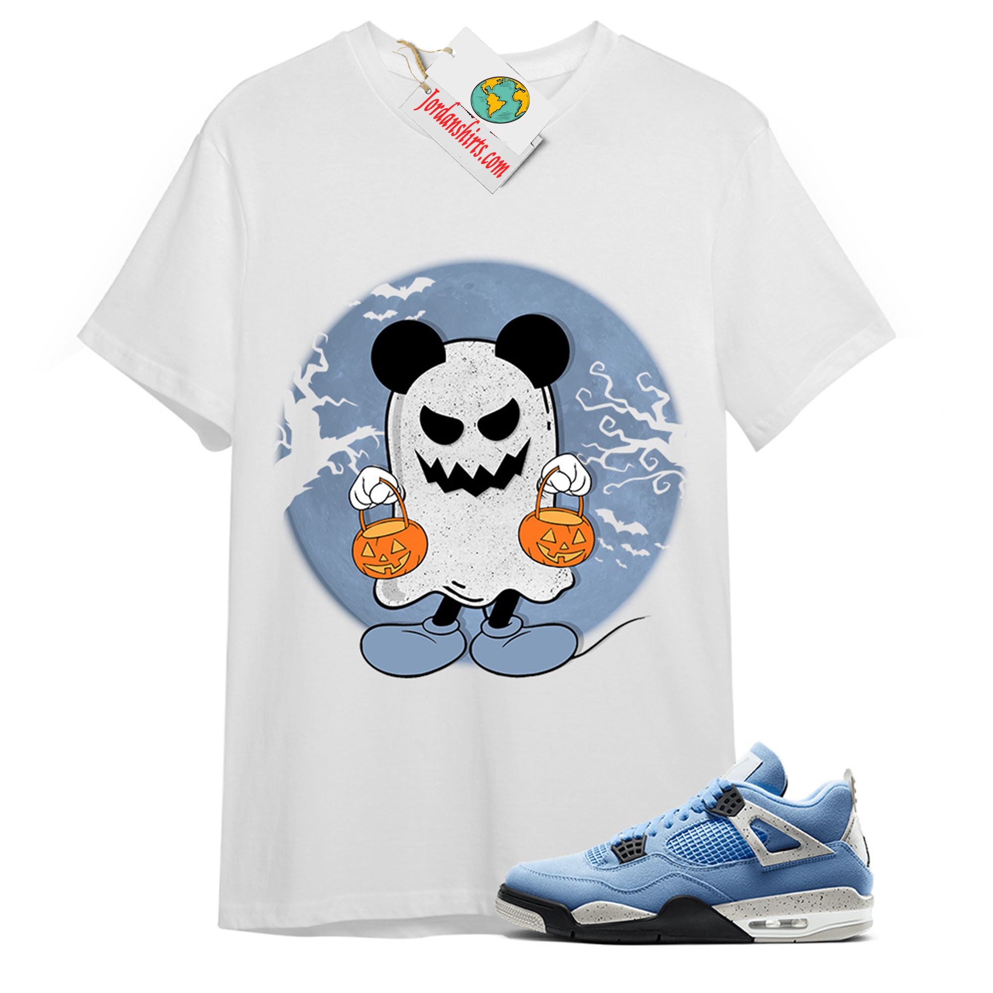 Jordan 4 Shirt, Halloween Mickey Ghost White T-shirt Air Jordan 4 University Blue 4s Size Up To 5xl