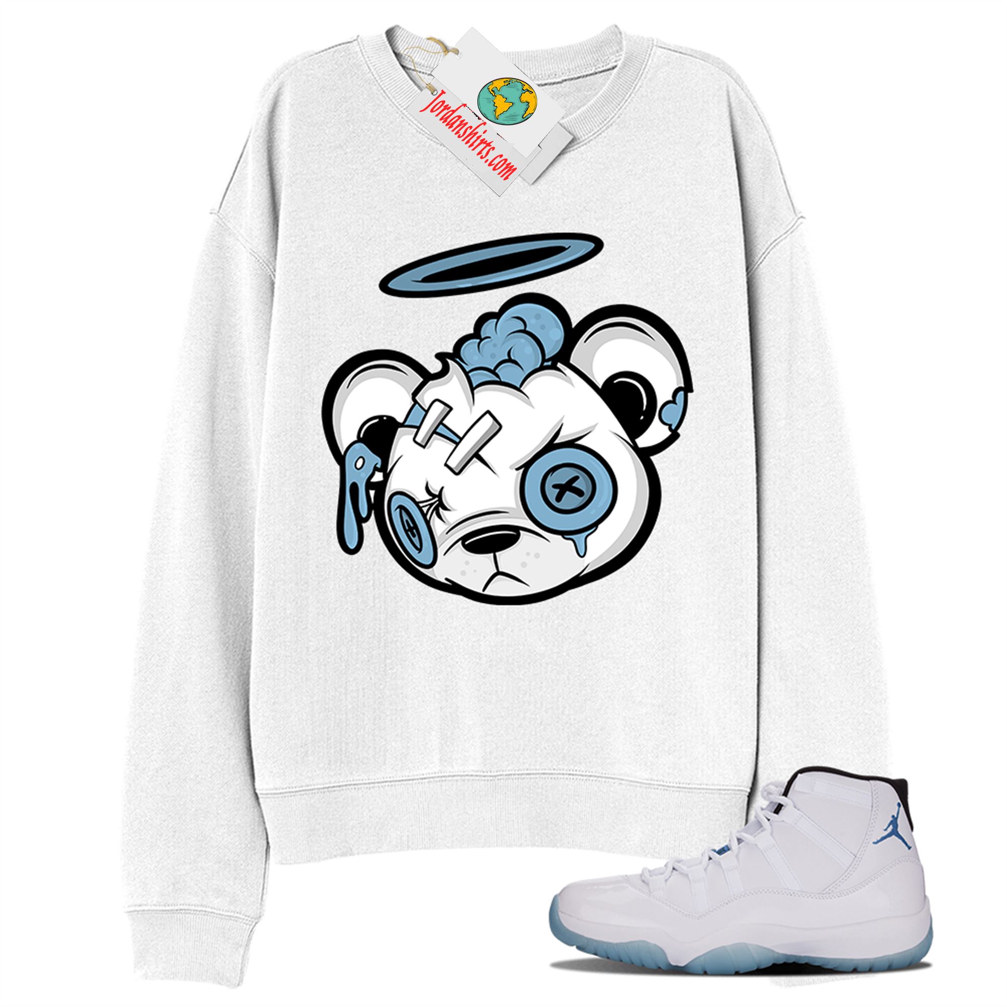 Jordan 11 Sweatshirt, Halo Teddy White Sweatshirt Air Jordan 11 Legend Blue 11s Full Size Up To 5xl