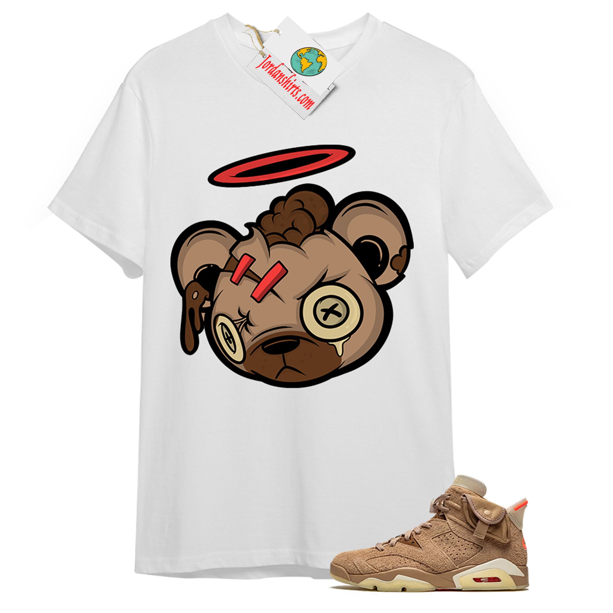 Jordan 6 Shirt, Halo Teddy White T-shirt Air Jordan 6 Travis Scott 6s Plus Size Up To 5xl