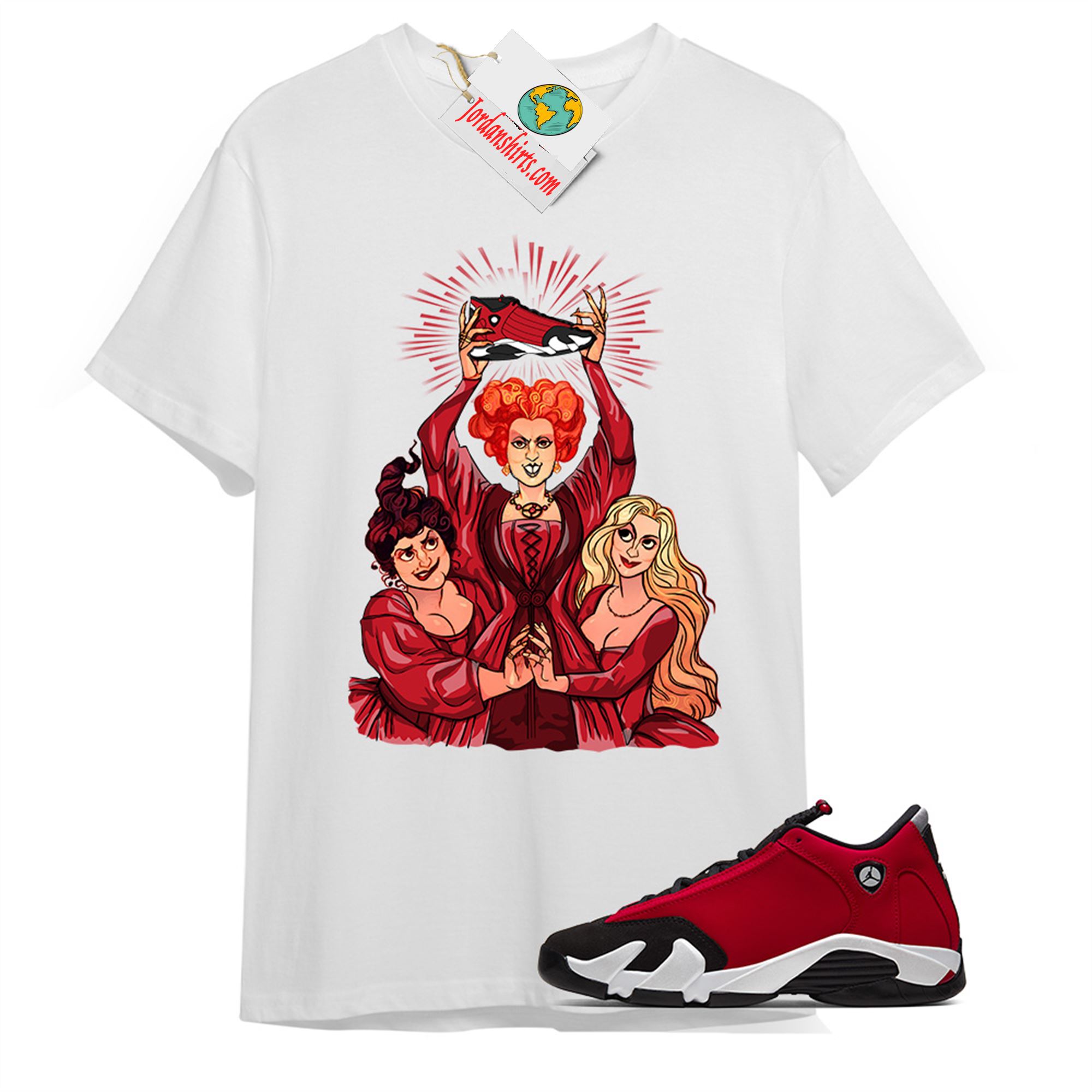 Jordan 14 Shirt, Hocus Pocus Three Witches White T-shirt Air Jordan 14 Gym Red 14s Full Size Up To 5xl