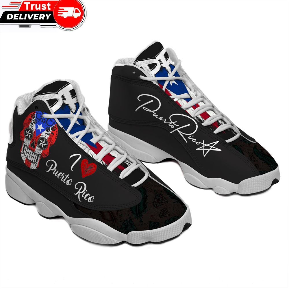 Jd 13 Shoes, I Love Puerto Rico Skull Flag 13 Sneakers Xiii Shoes