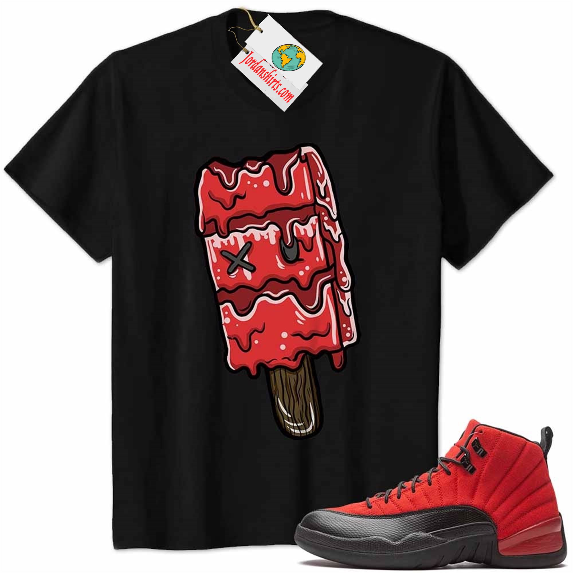 Jordan 12 Shirt, Ice Cream Dripping Black Air Jordan 12 Reverse Flu Game 12s Full Size Up To 5xl