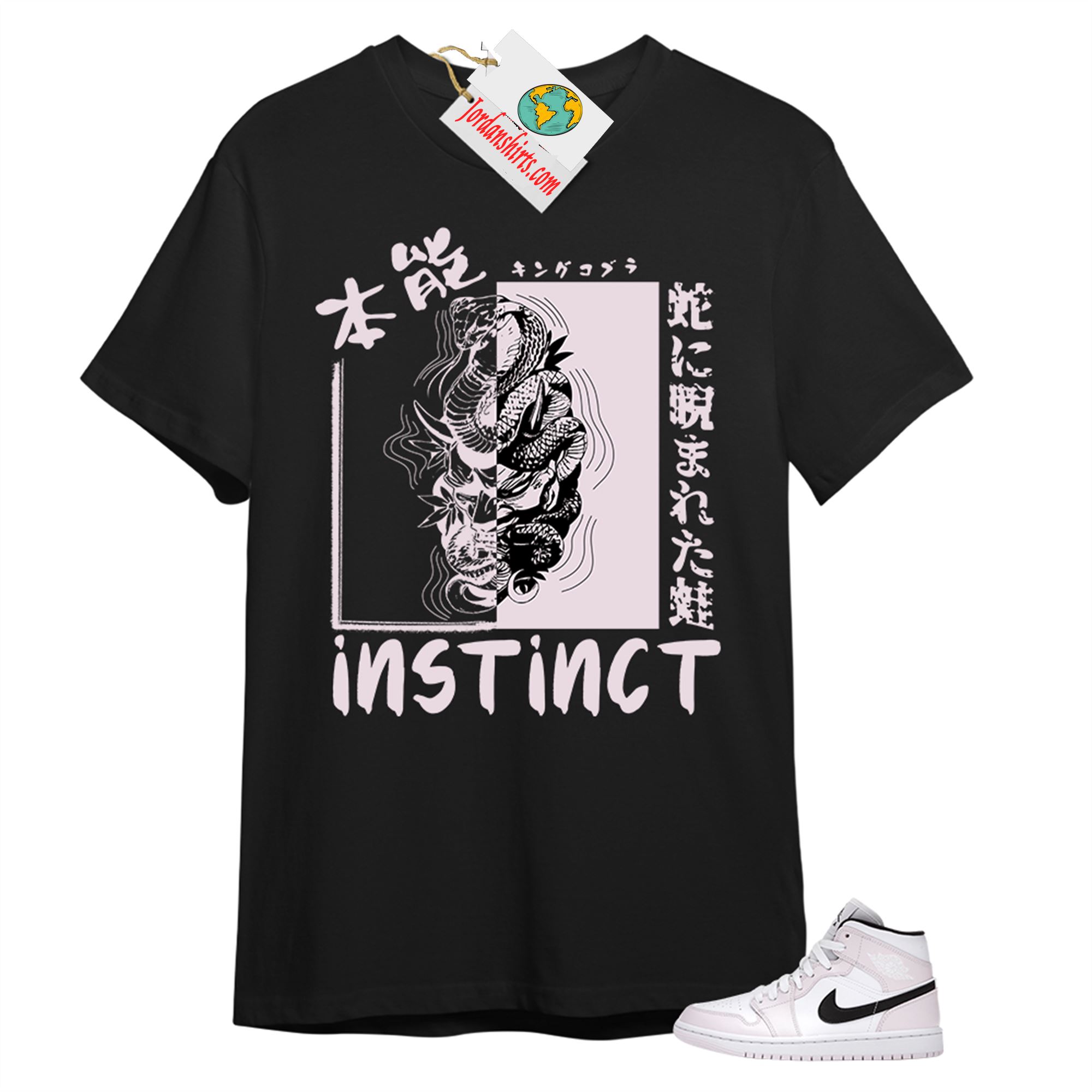 Jordan 1 Shirt, Instinct Fearless Snake Black T-shirt Air Jordan 1 Barely Rose 1s Size Up To 5xl