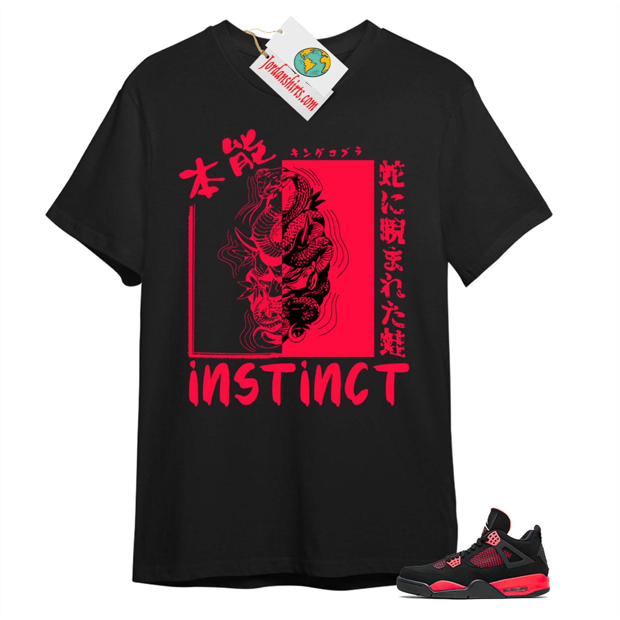 Jordan 4 Shirt, Instinct Fearless Snake Black T-shirt Air Jordan 4 Red Thunder 4s Plus Size Up To 5xl