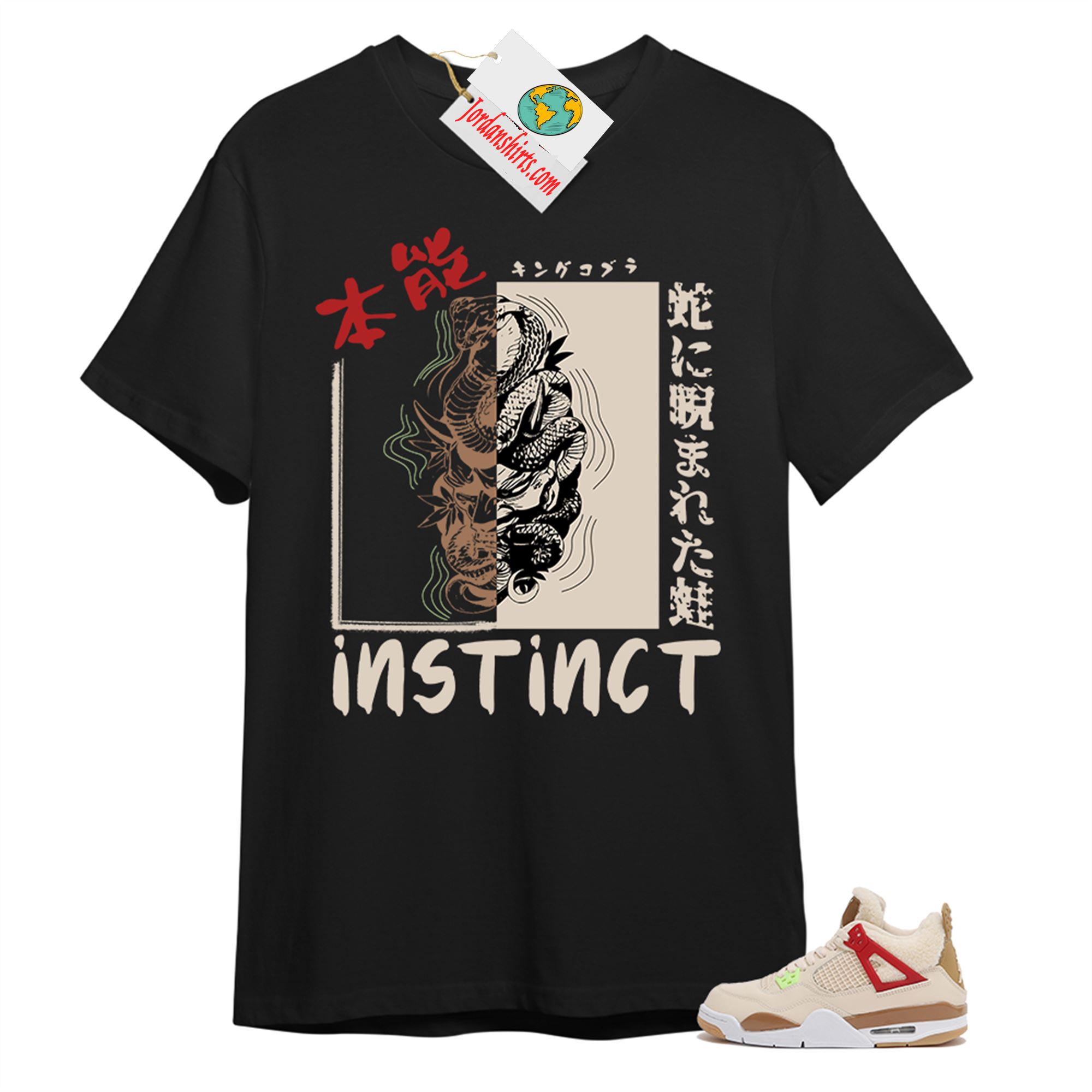 Jordan 4 Shirt, Instinct Fearless Snake Black T-shirt Air Jordan 4 Wild Things 4s Plus Size Up To 5xl