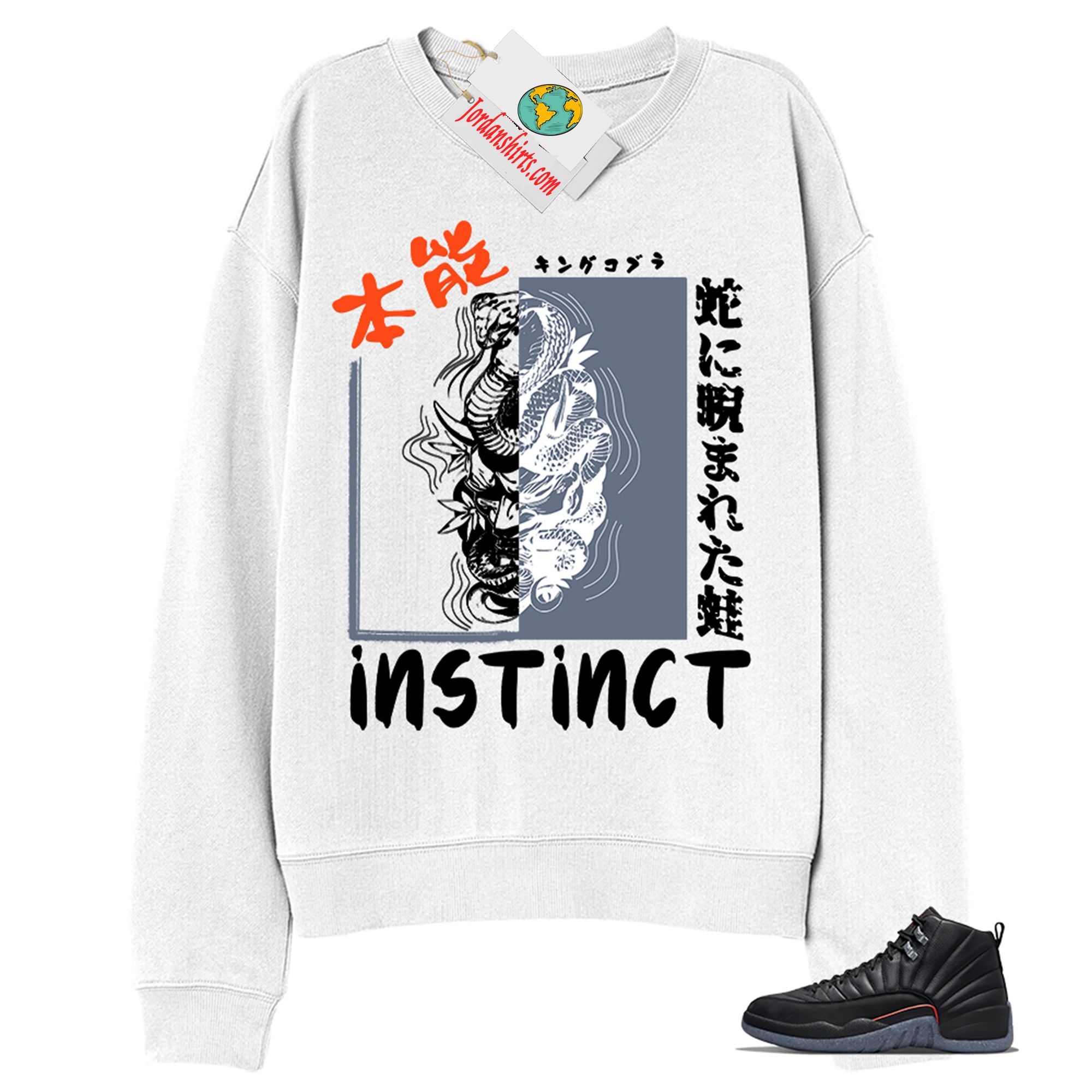 Jordan 12 Sweatshirt, Instinct Fearless Snake White Sweatshirt Air Jordan 12 Utility Grind 12s Plus Size Up To 5xl