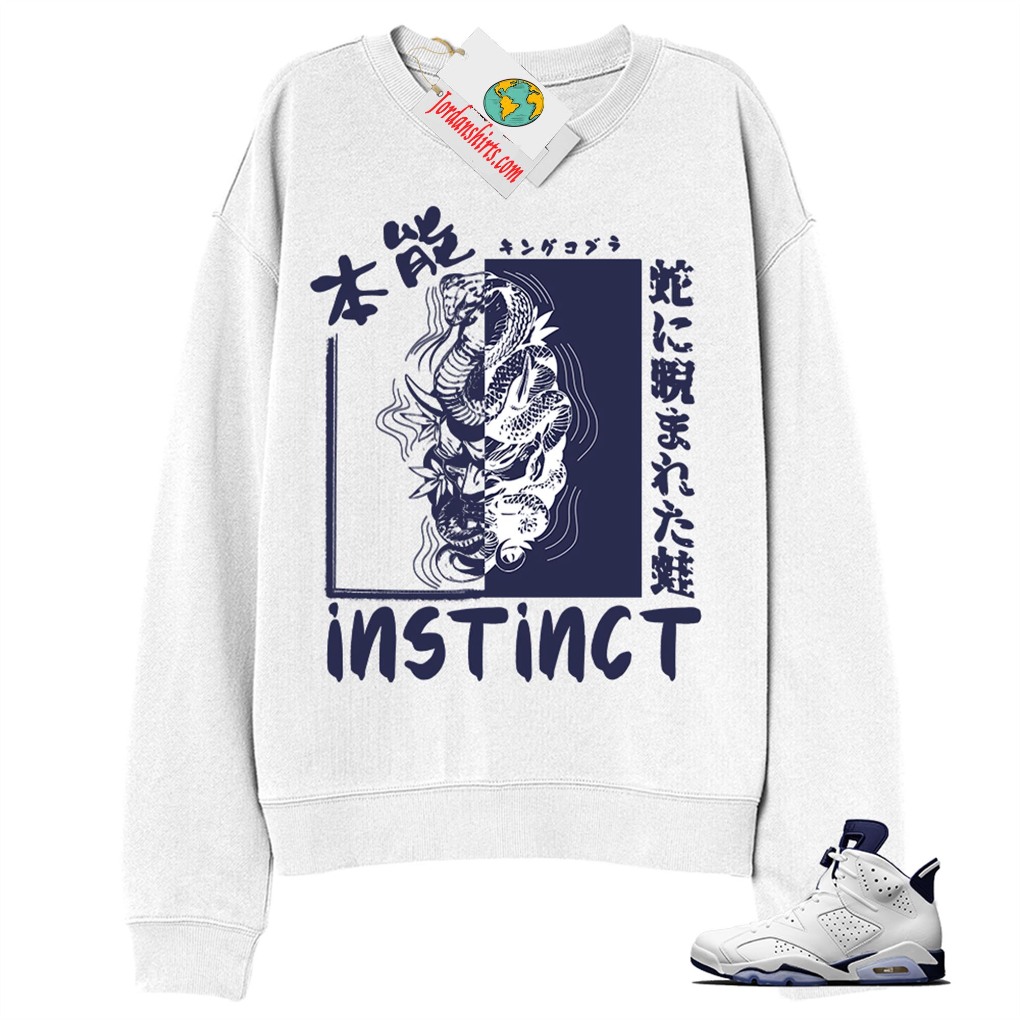 Jordan 6 Sweatshirt, Instinct Fearless Snake White Sweatshirt Air Jordan 6 Midnight Navy 6s Size Up To 5xl