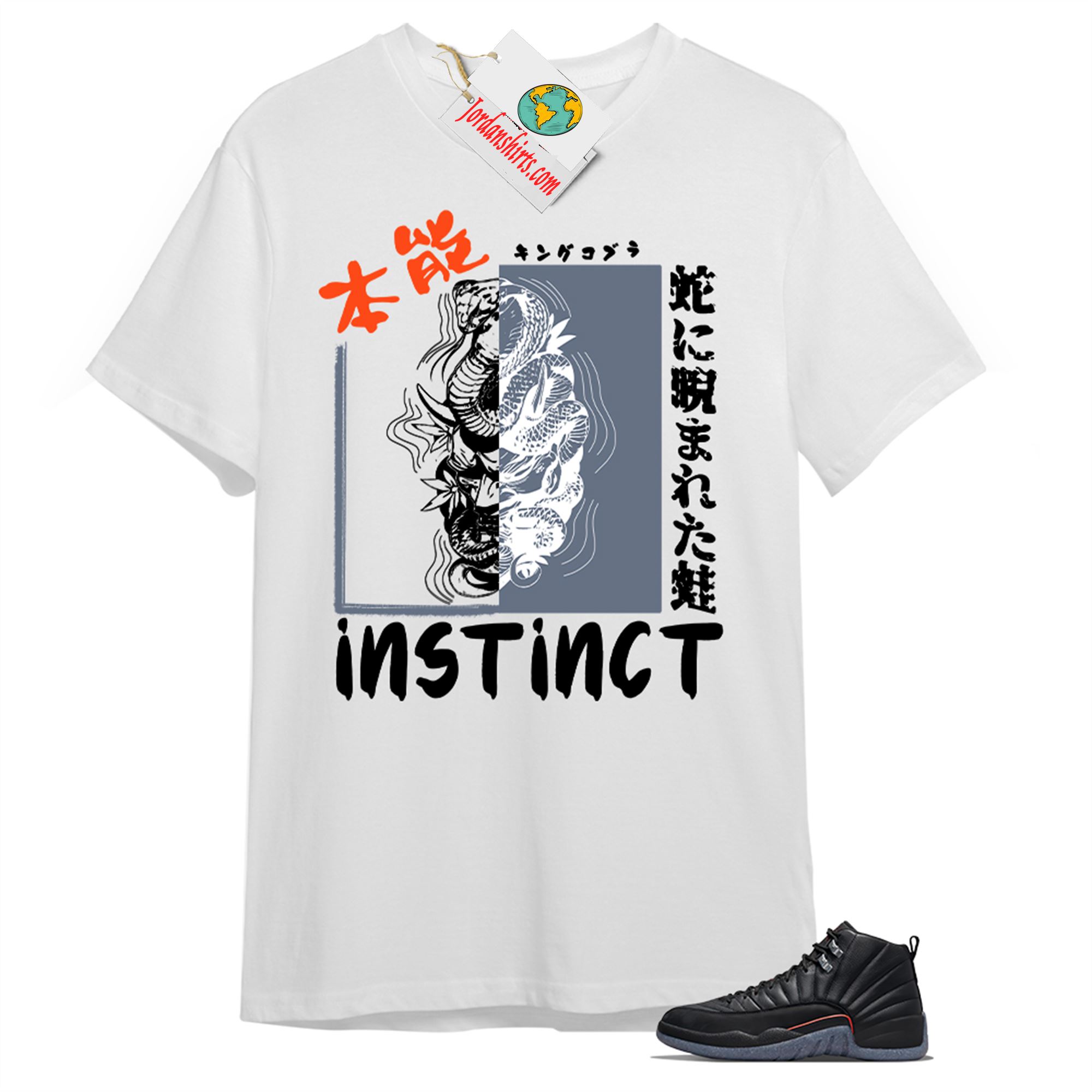 Jordan 12 Shirt, Instinct Fearless Snake White T-shirt Air Jordan 12 Utility Grind 12s Size Up To 5xl