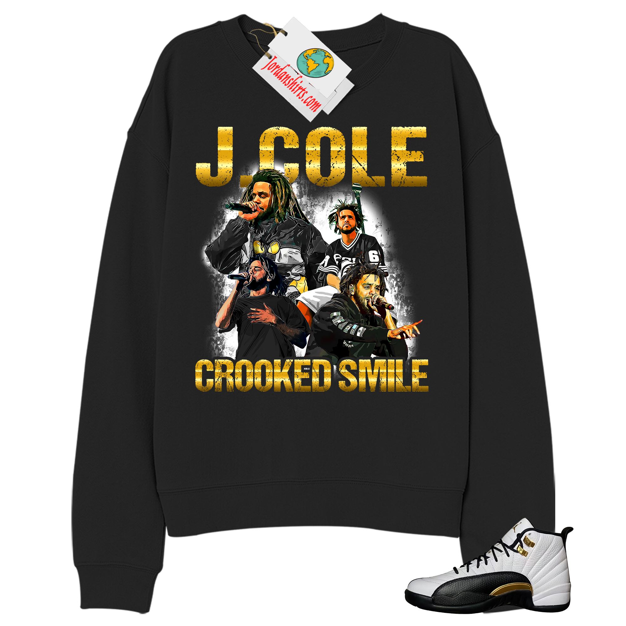 Jordan 12 Sweatshirt, J Cole Bootleg Vintage Raptee Black Sweatshirt Air Jordan 12 Royalty 12s Size Up To 5xl