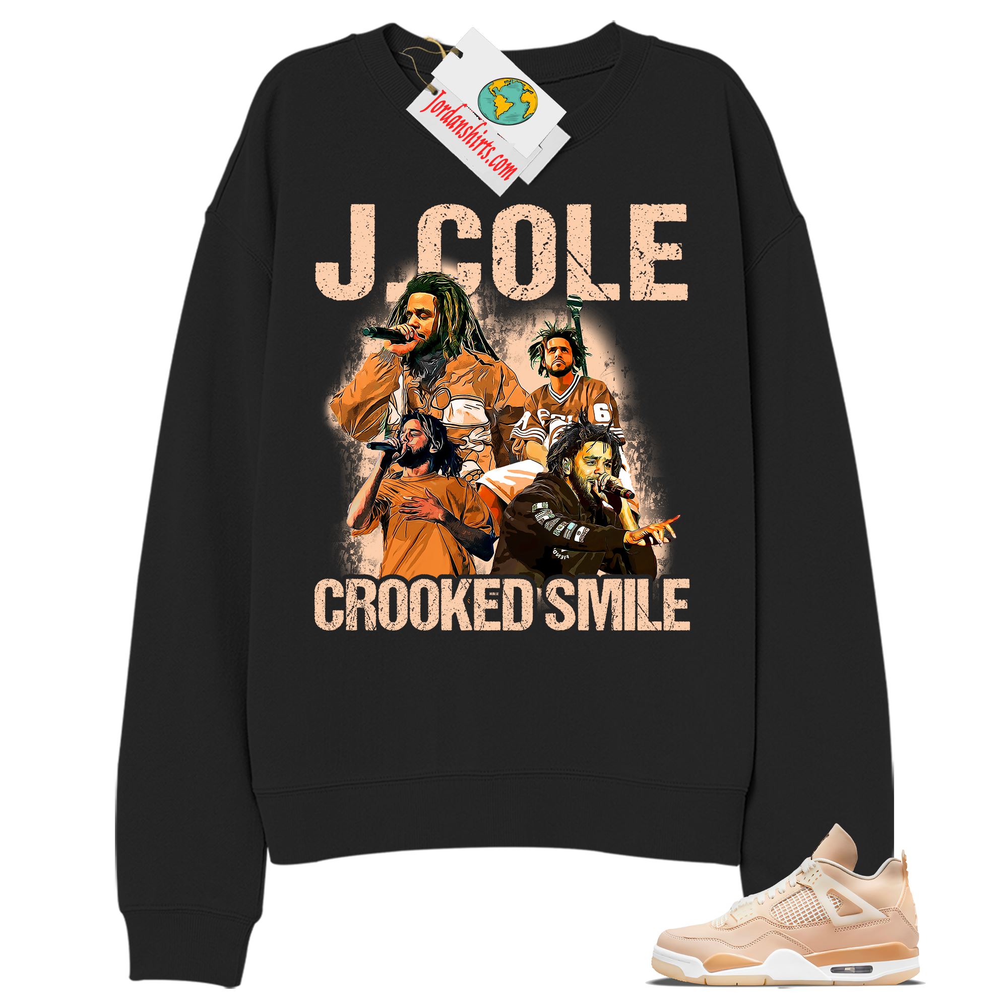Jordan 4 Sweatshirt, J Cole Bootleg Vintage Raptee Black Sweatshirt Air Jordan 4 Shimmer 4s Plus Size Up To 5xl