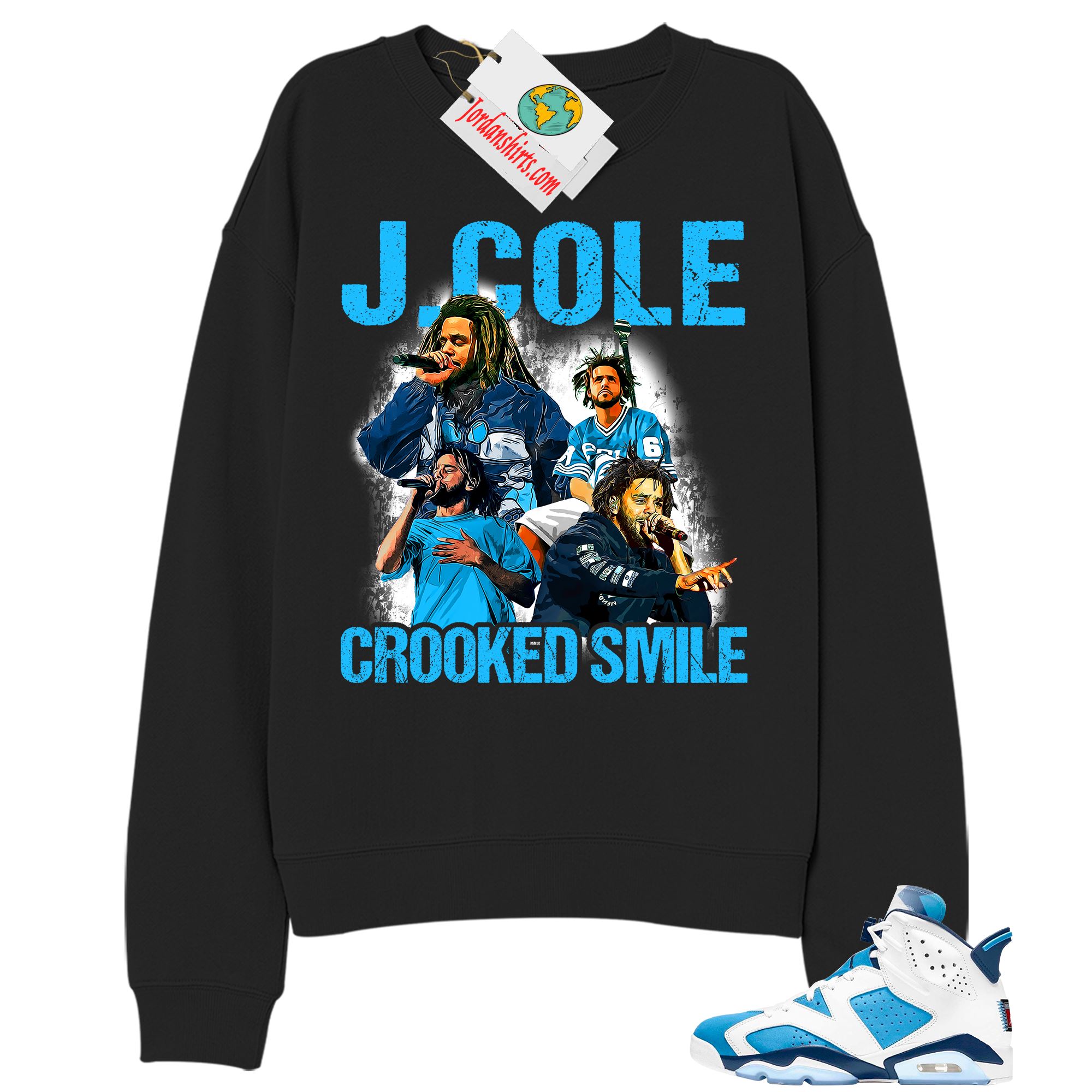 Jordan 6 Sweatshirt, J Cole Bootleg Vintage Raptee Black Sweatshirt Air Jordan 6 Unc 6s Size Up To 5xl