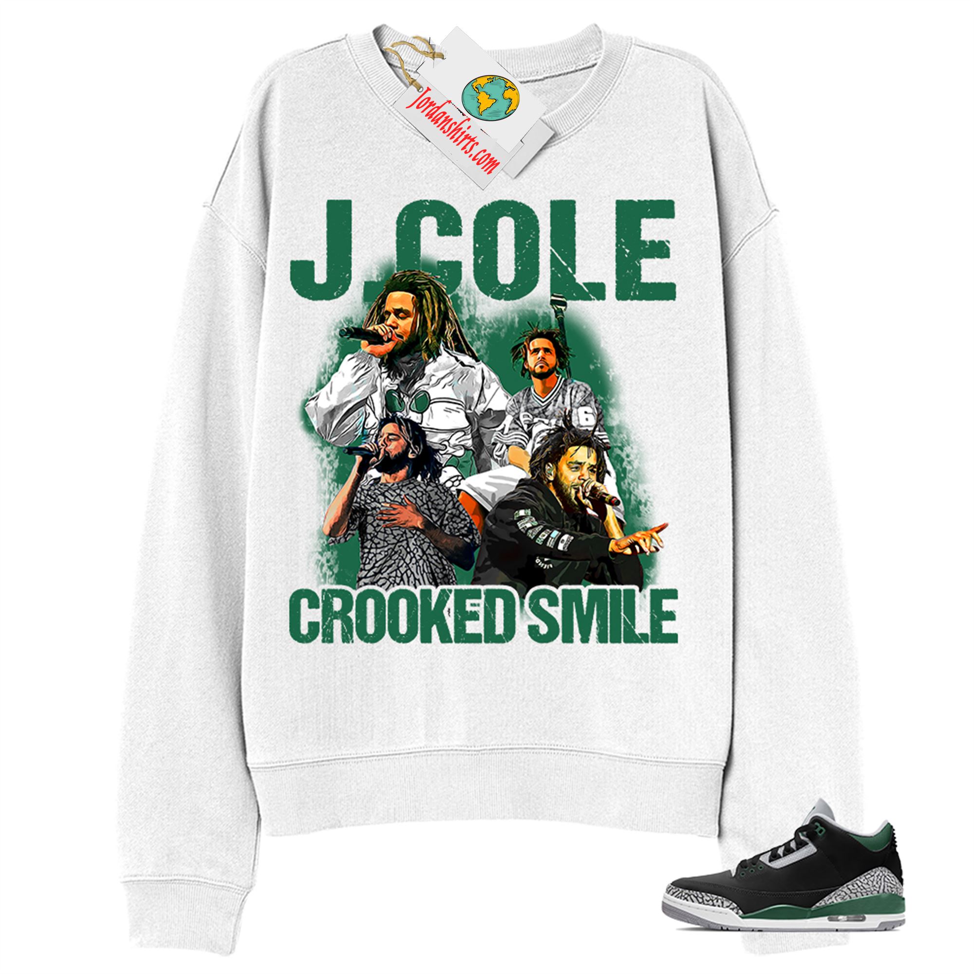 Jordan 3 Sweatshirt, J Cole Bootleg Vintage Raptee White Sweatshirt Air Jordan 3 Pine Green 3s Full Size Up To 5xl