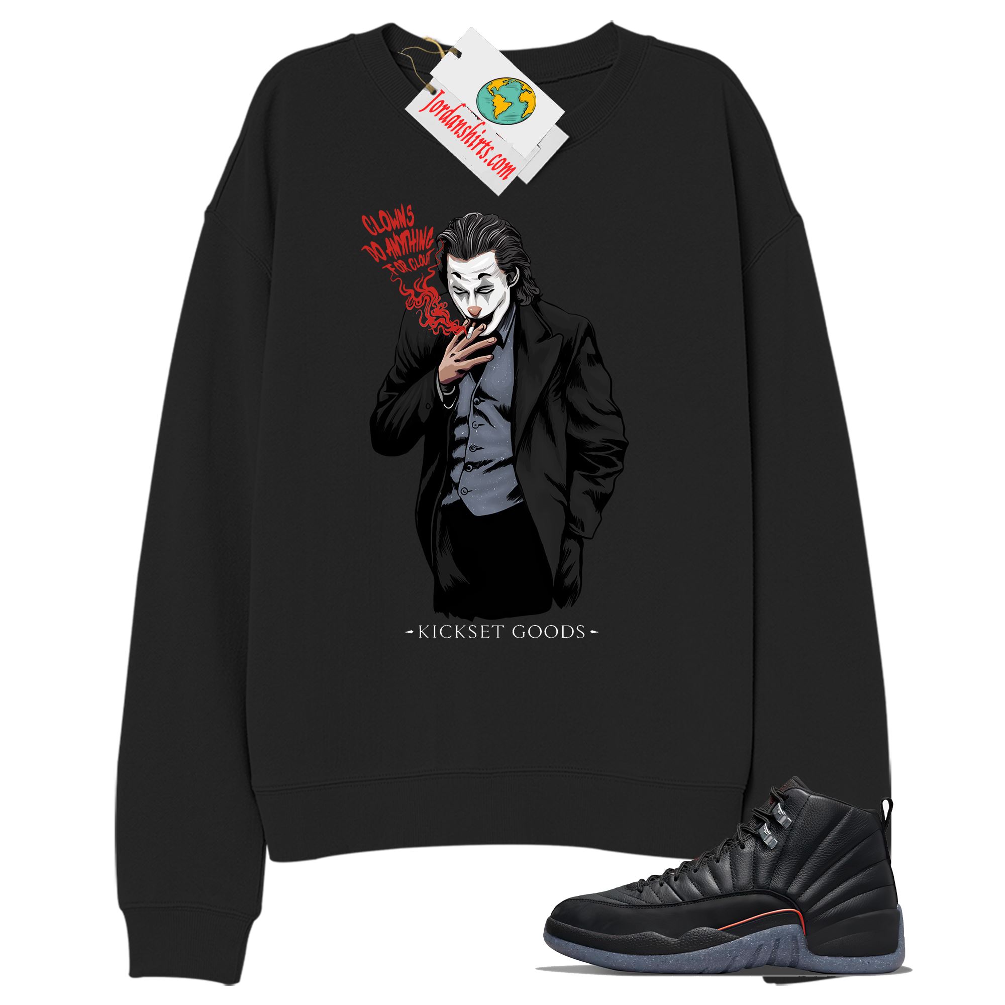 Jordan 12 Sweatshirt, Joker Black Sweatshirt Air Jordan 12 Utility Grind 12s Size Up To 5xl