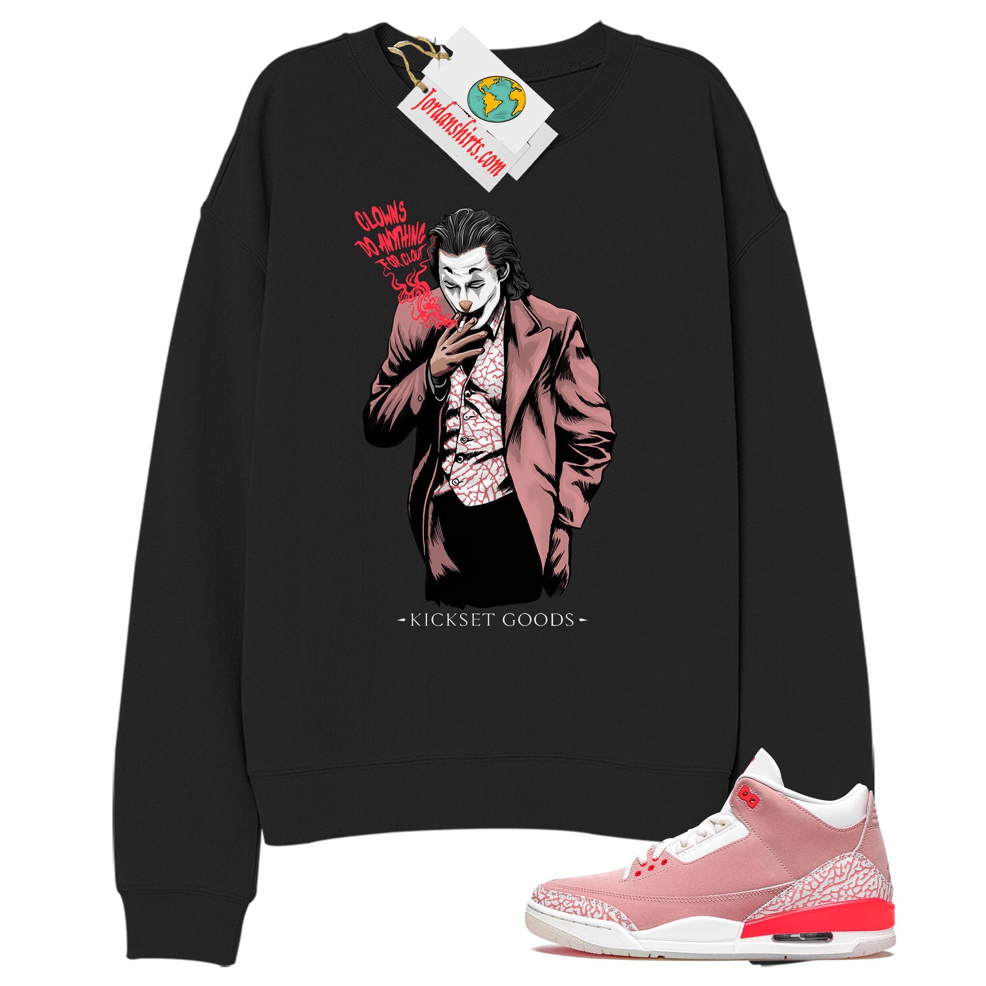 Jordan 3 Sweatshirt, Joker Black Sweatshirt Air Jordan 3 Rust Pink 3s Plus Size Up To 5xl