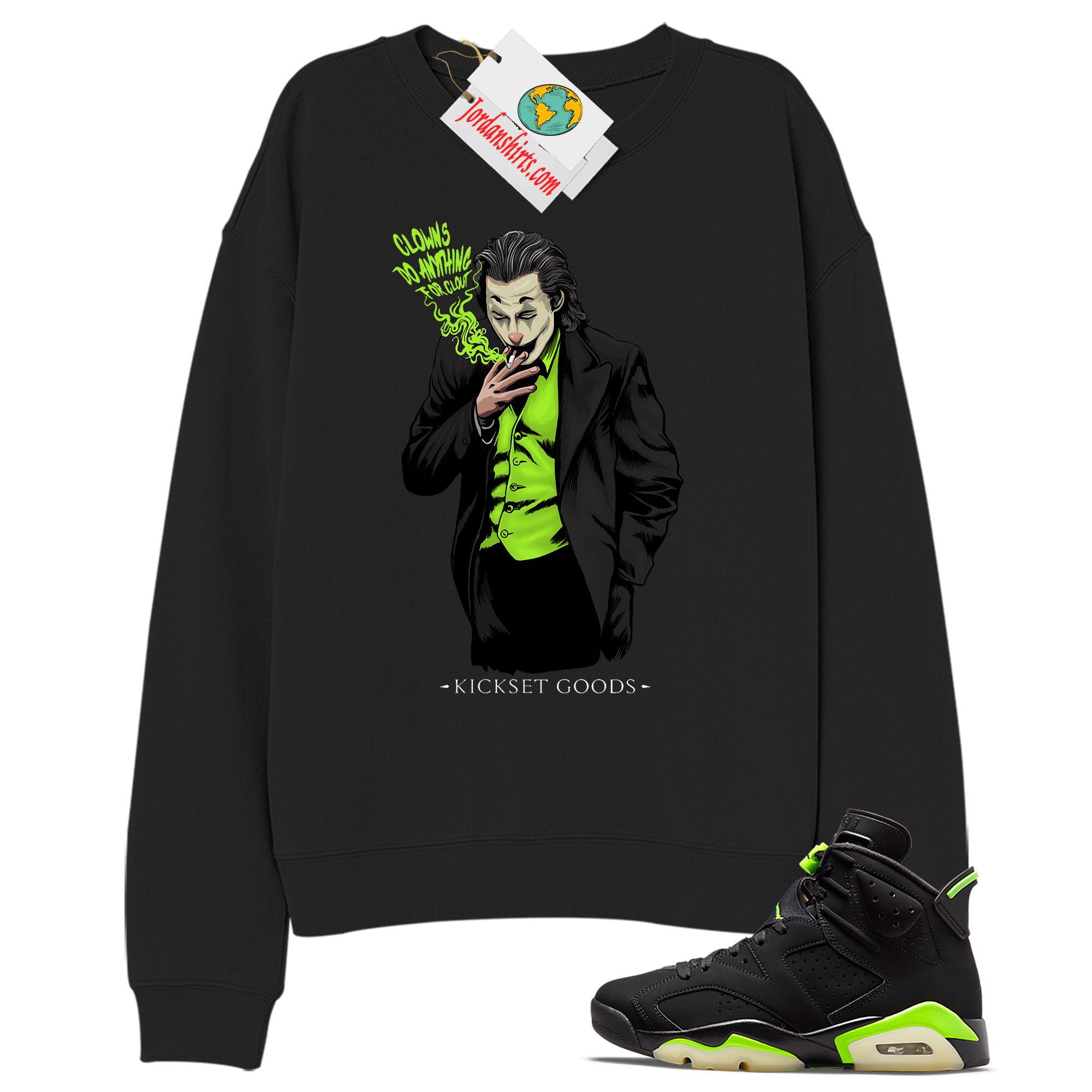 Jordan 6 Sweatshirt, Joker Black Sweatshirt Air Jordan 6 Electric Green 6s Full Size Up To 5xl