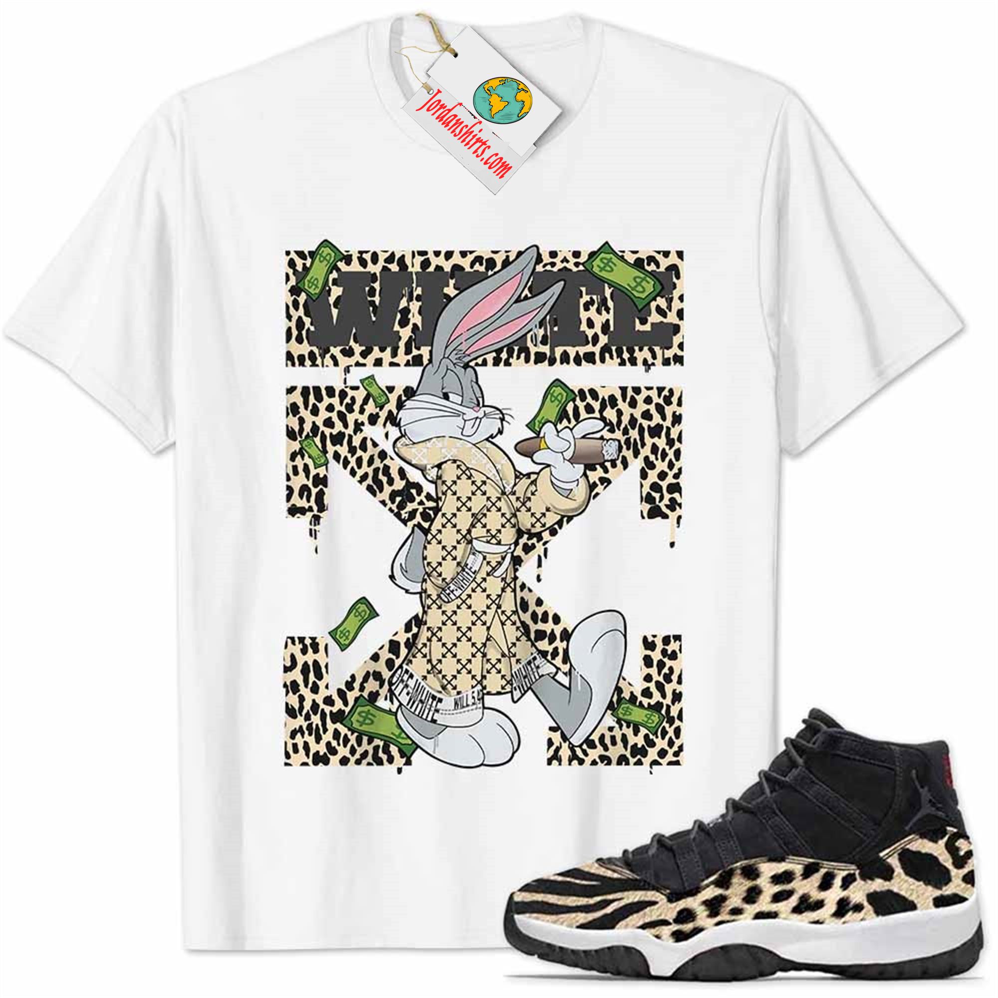 Jordan 11 Shirt, Jordan 11 Animal Print Shirt Bug Bunny Smokes Weed Money Falling White Size Up To 5xl