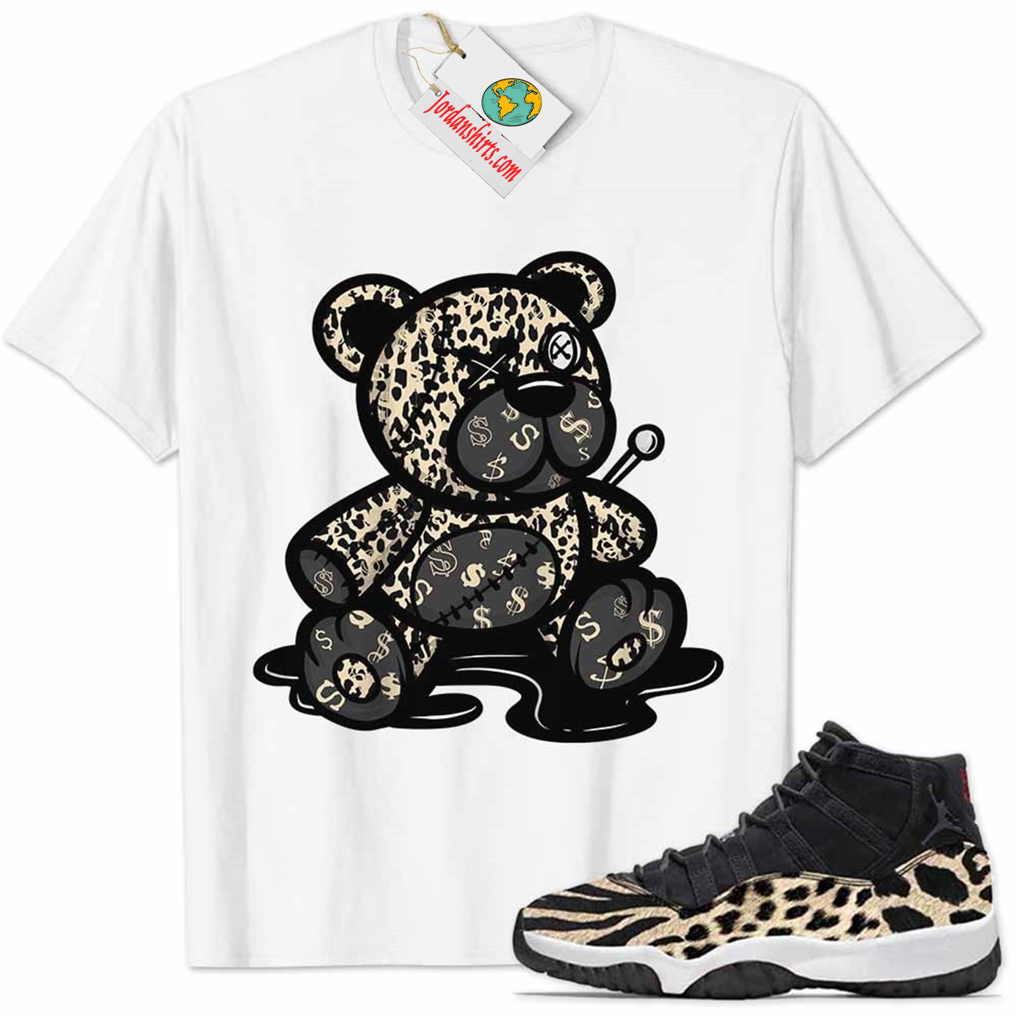 Jordan 11 Shirt, Jordan 11 Animal Print Shirt Teddy Bear All Money In White Full Size Up To 5xl
