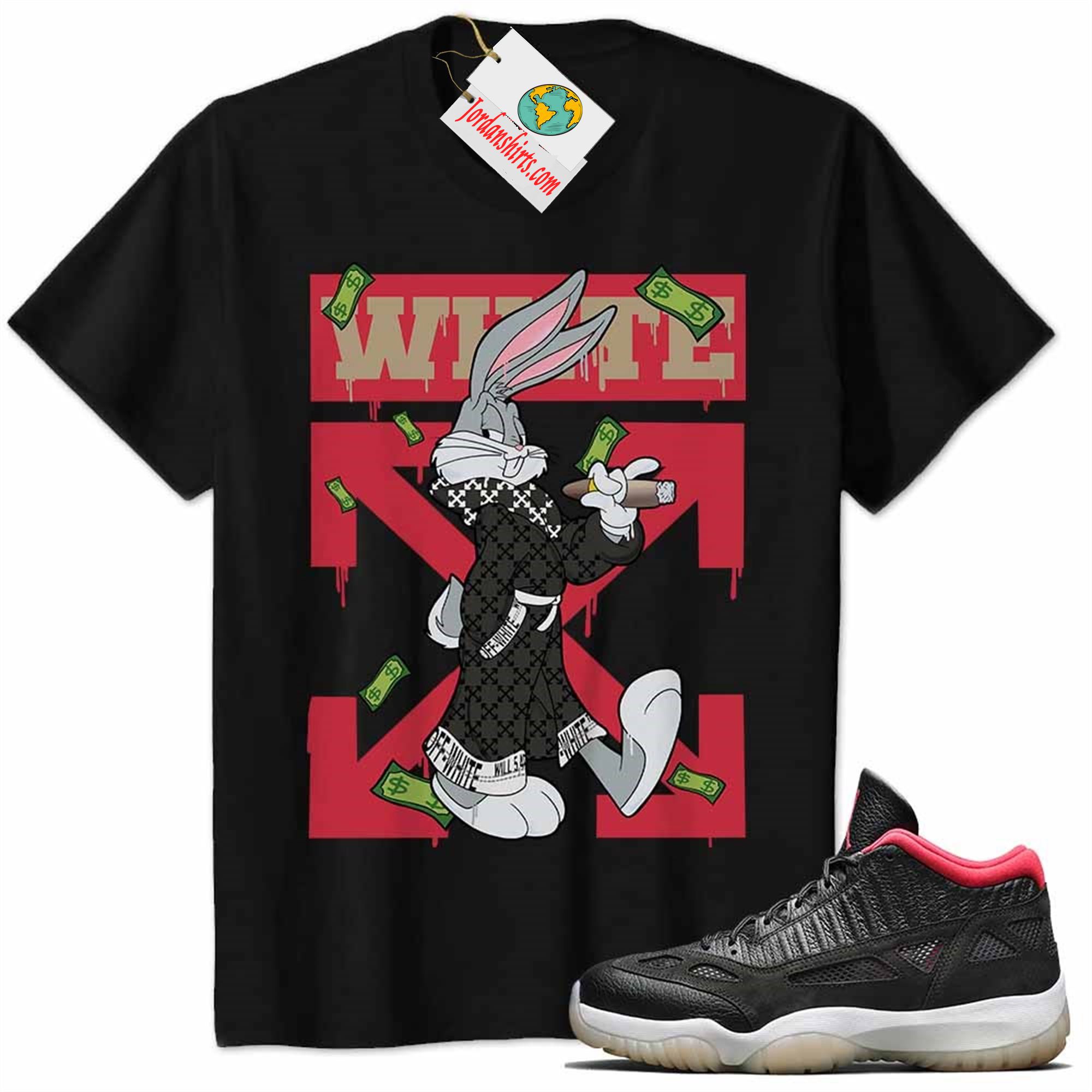 Jordan 11 Shirt, Jordan 11 Bred Shirt Bug Bunny Smokes Weed Money Falling Black Plus Size Up To 5xl