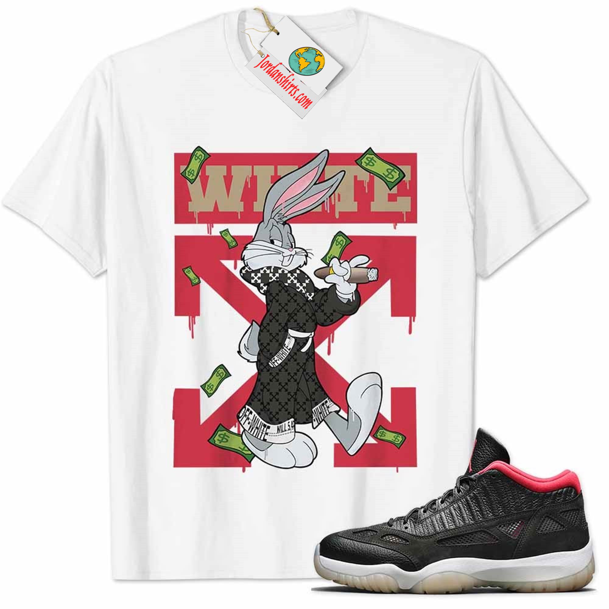 Jordan 11 Shirt, Jordan 11 Bred Shirt Bug Bunny Smokes Weed Money Falling White Plus Size Up To 5xl