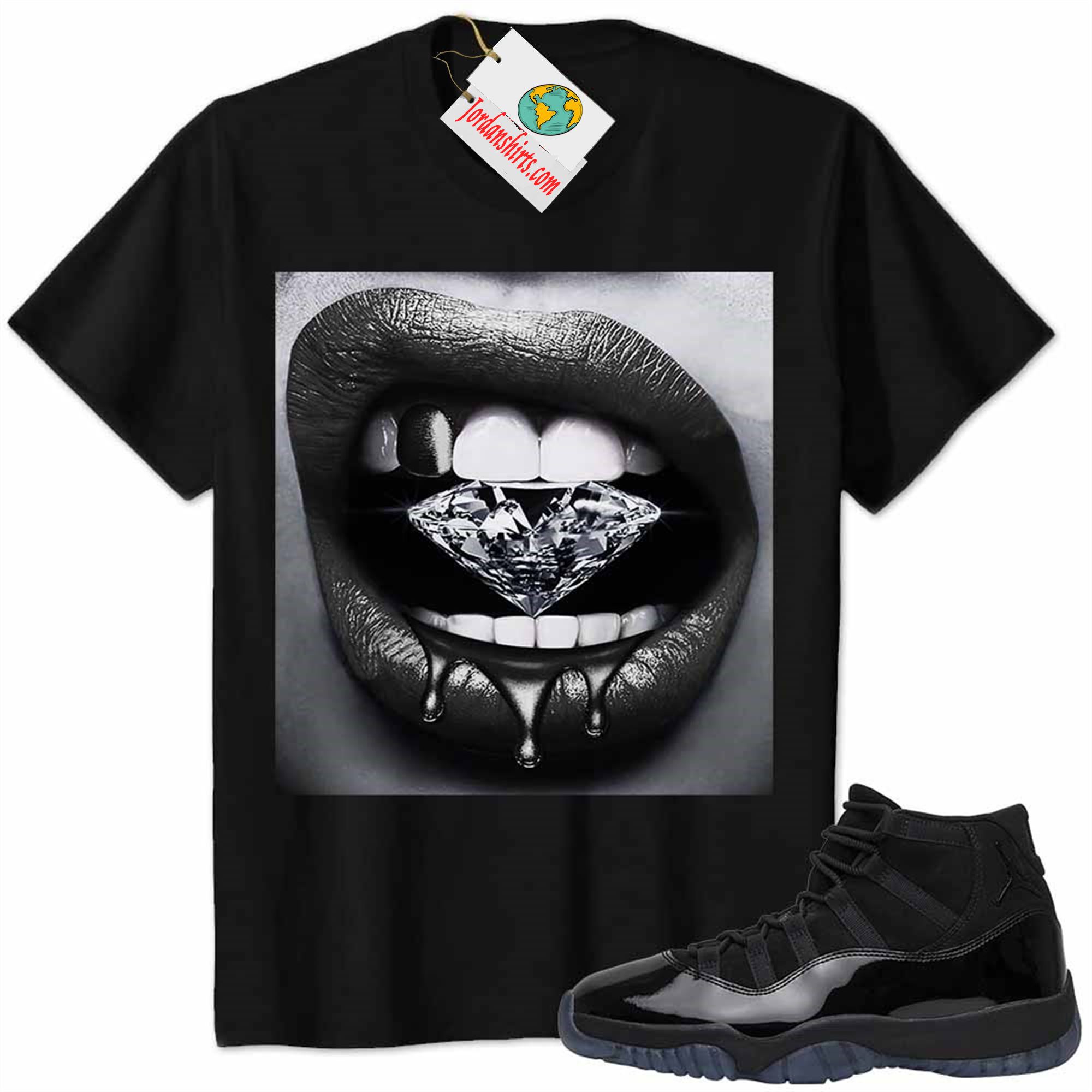 Jordan 11 Shirt, Jordan 11 Cap And Gown Shirt Sexy Lip Bite Diamond Dripping Black Size Up To 5xl