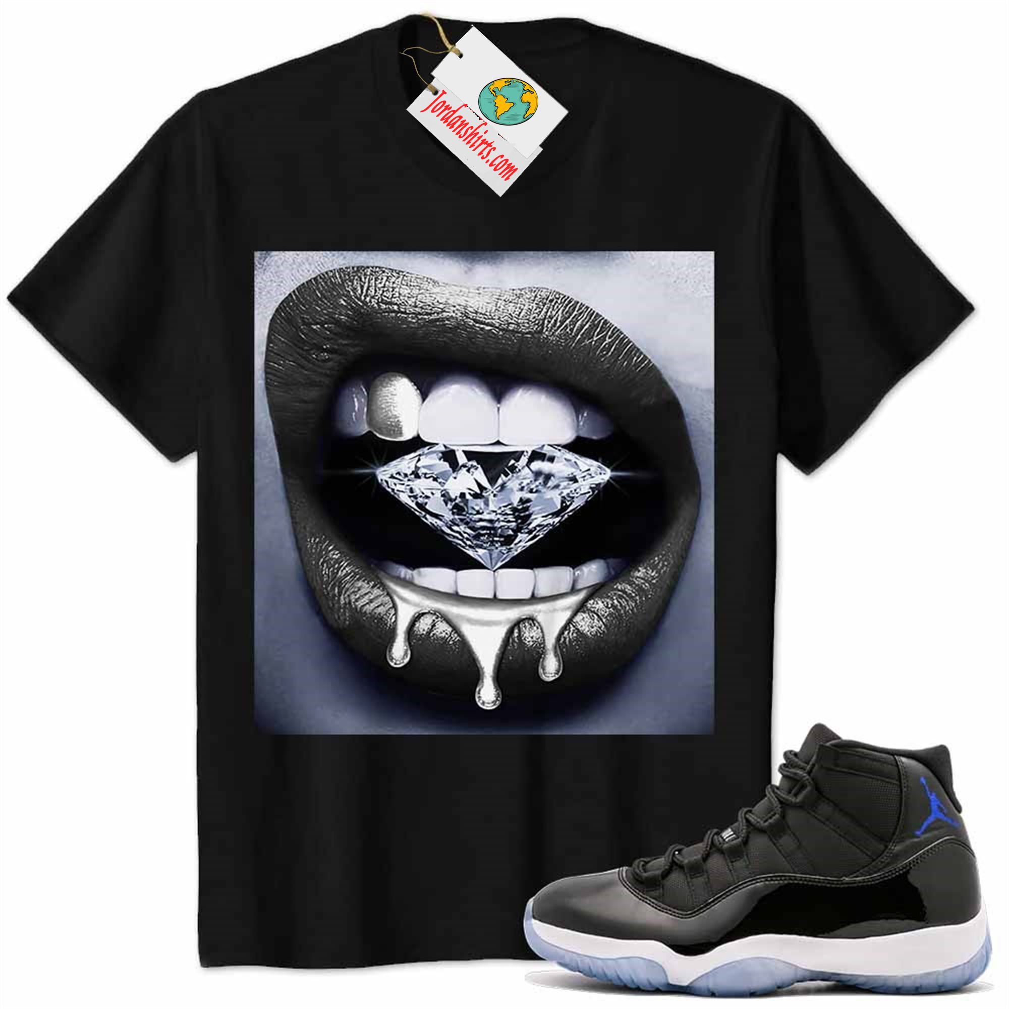 Jordan 11 Shirt, Jordan 11 Space Jam Shirt Sexy Lip Bite Diamond Dripping Black Plus Size Up To 5xl