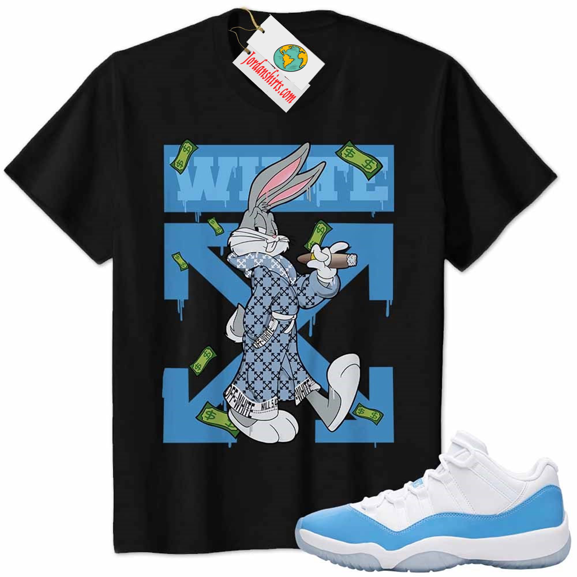 Jordan 11 Shirt, Jordan 11 Unc Shirt Bug Bunny Smokes Weed Money Falling Black Size Up To 5xl