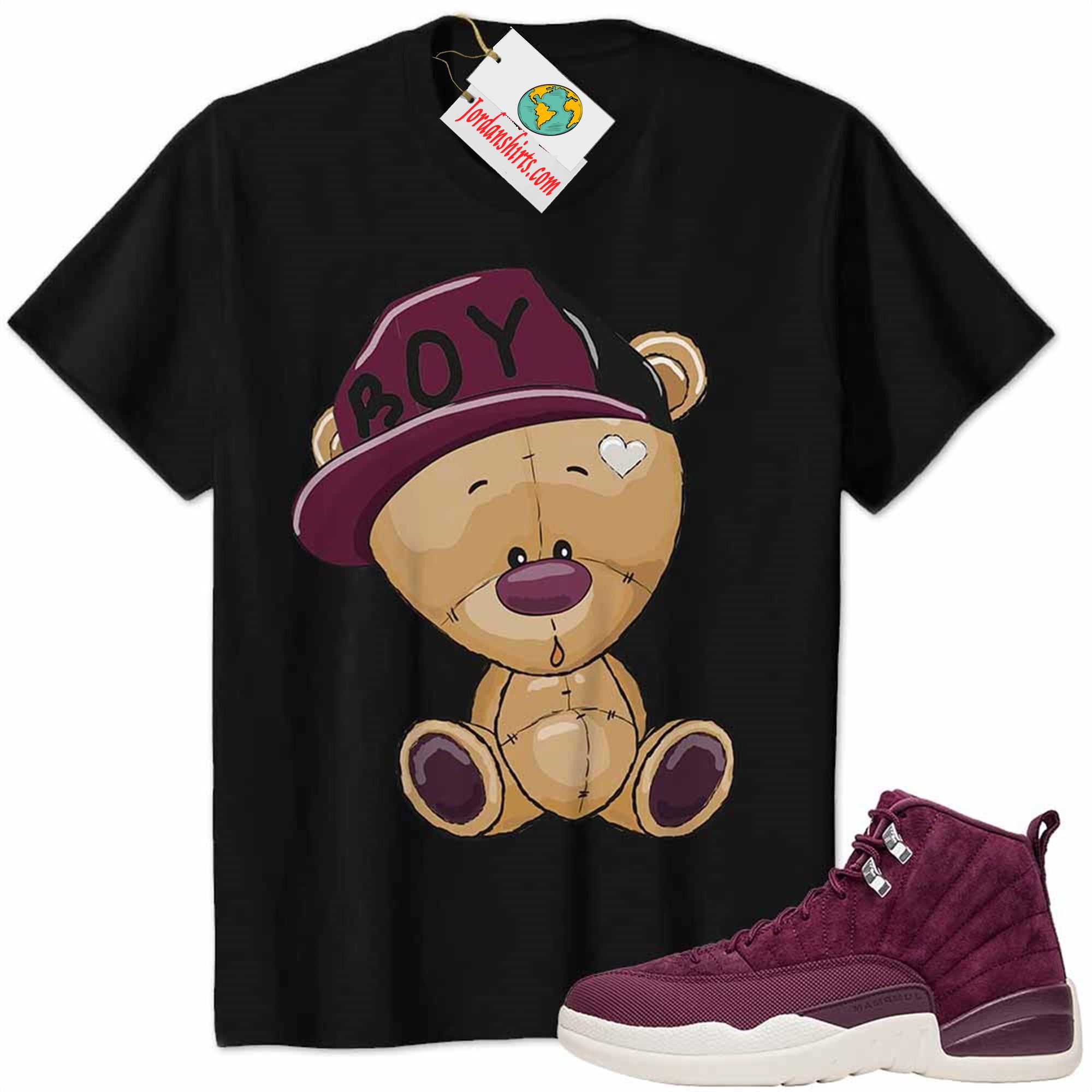 Jordan 12 Shirt, Jordan 12 Bordeaux Shirt Cute Baby Teddy Bear Black Plus Size Up To 5xl