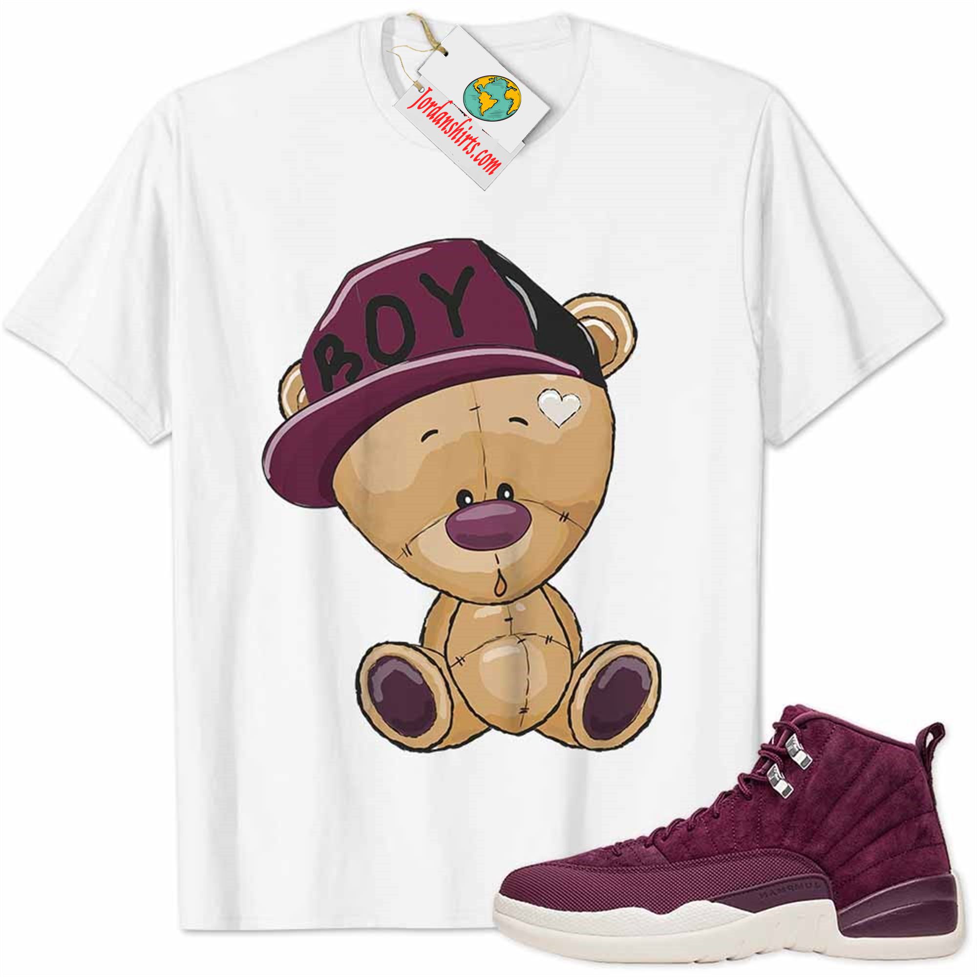 Jordan 12 Shirt, Jordan 12 Bordeaux Shirt Cute Baby Teddy Bear White Plus Size Up To 5xl