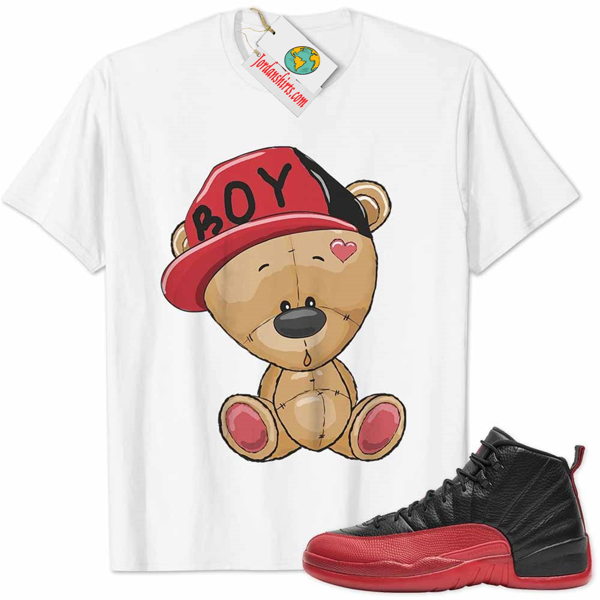 Jordan 12 Shirt, Jordan 12 Flu Game Shirt Cute Baby Teddy Bear White Size Up To 5xl