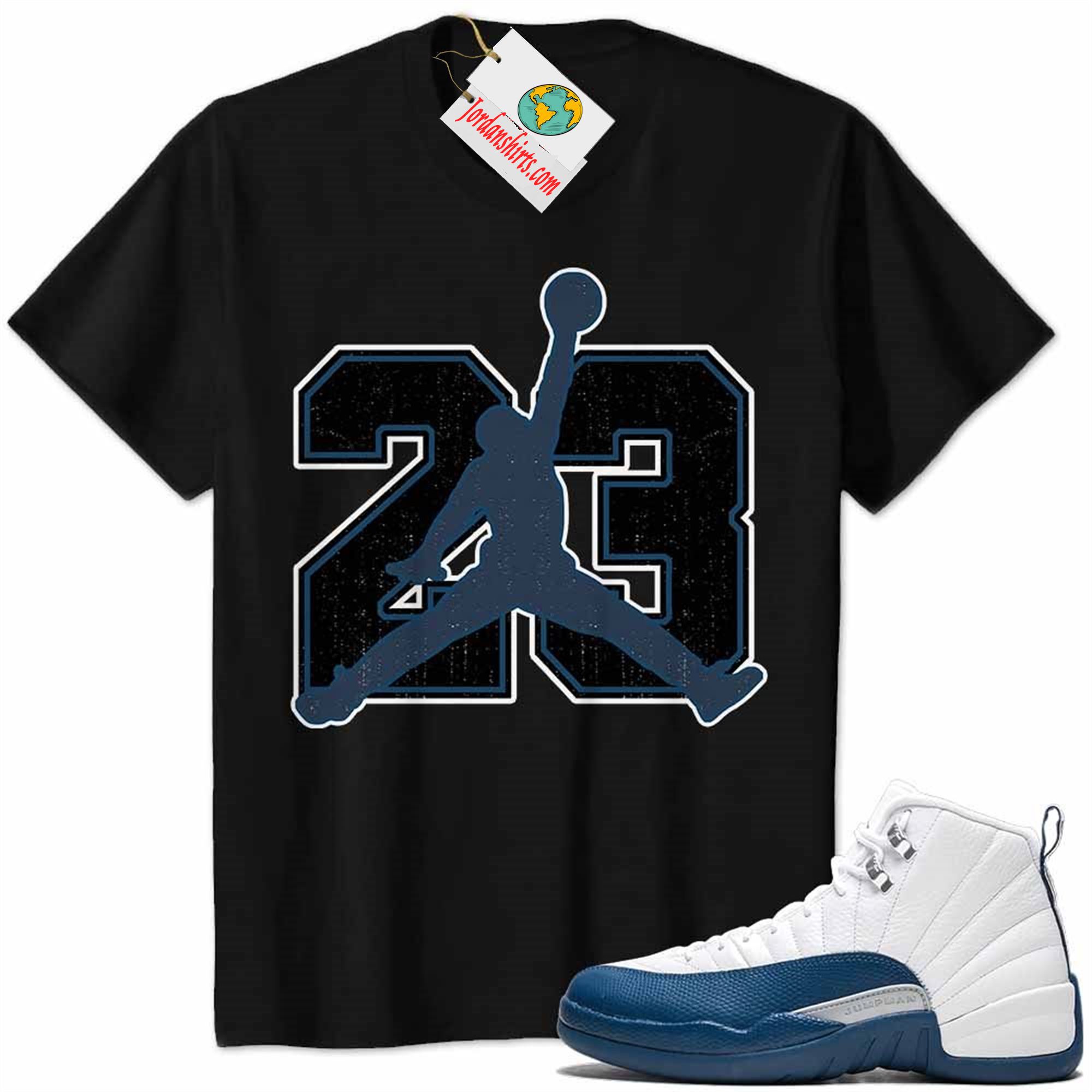 Jordan 12 Shirt, Jordan 12 French Blue Shirt Jumpman No23 Black Full Size Up To 5xl