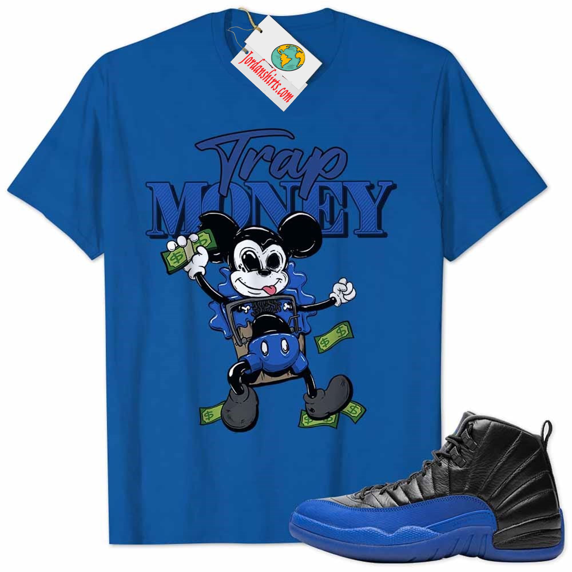 Jordan 12 Shirt, Jordan 12 Game Royal Shirt Mickey Horror Trap Money Royal Size Up To 5xl