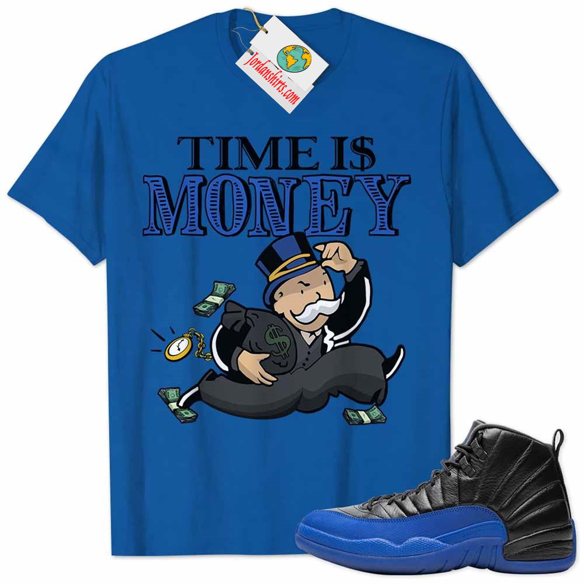 Jordan 12 Shirt, Jordan 12 Game Royal Shirt Monopoly Man Time Is Money Royal Plus Size Up To 5xl