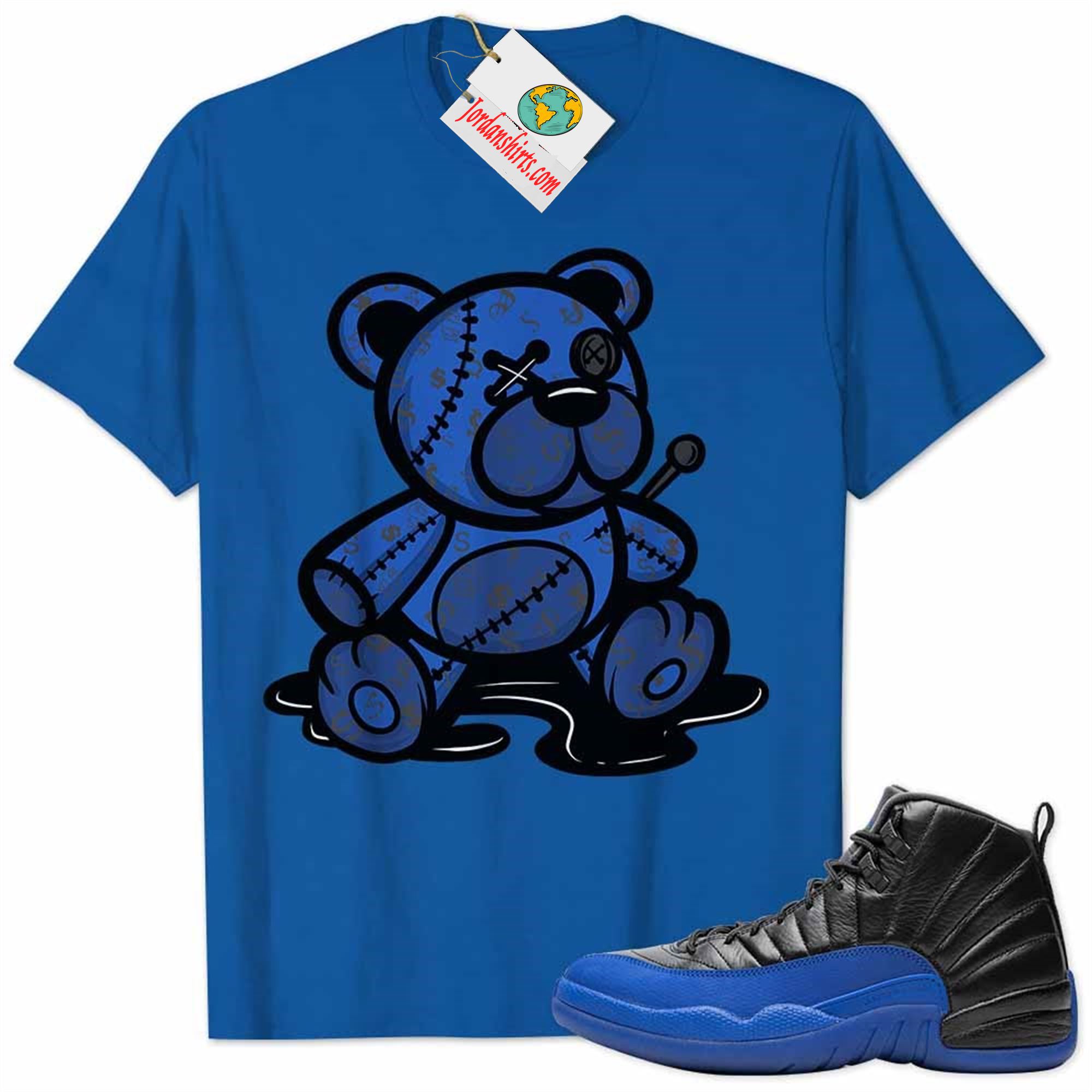 Jordan 12 Shirt, Jordan 12 Game Royal Shirt Teddy Bear All Money In Royal Size Up To 5xl