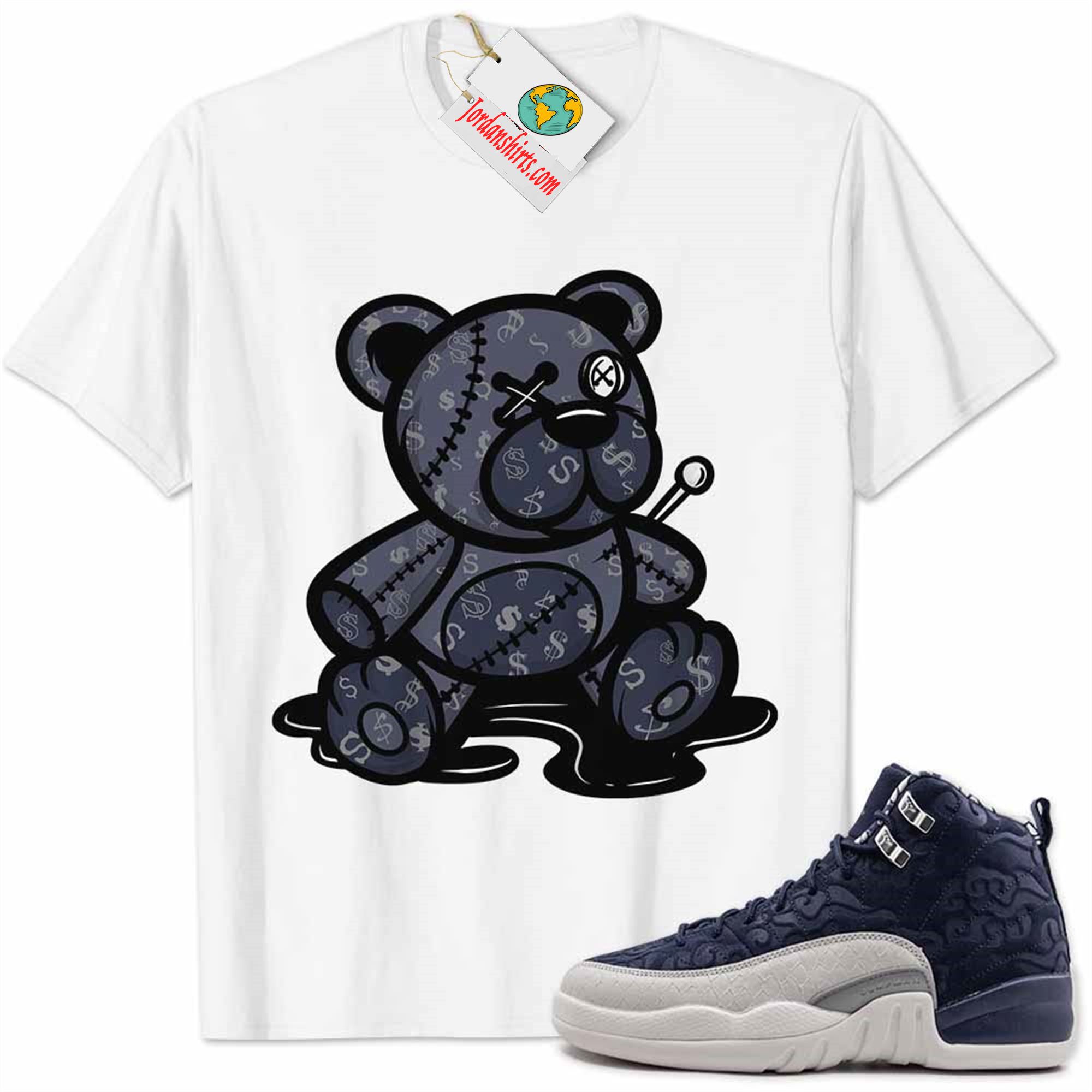 Jordan 12 Shirt, Jordan 12 International Flight Shirt Teddy Bear All Money In White Full Size Up To 5xl