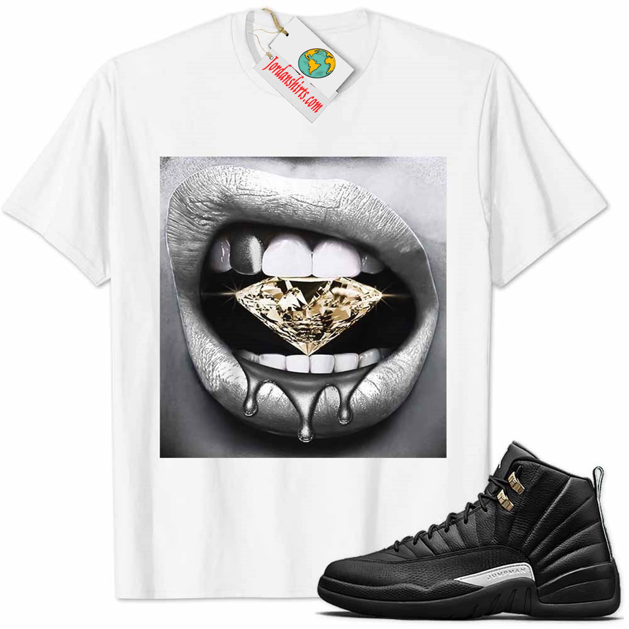Jordan 12 Shirt, Jordan 12 Master Shirt Sexy Lip Bite Diamond Dripping White Plus Size Up To 5xl