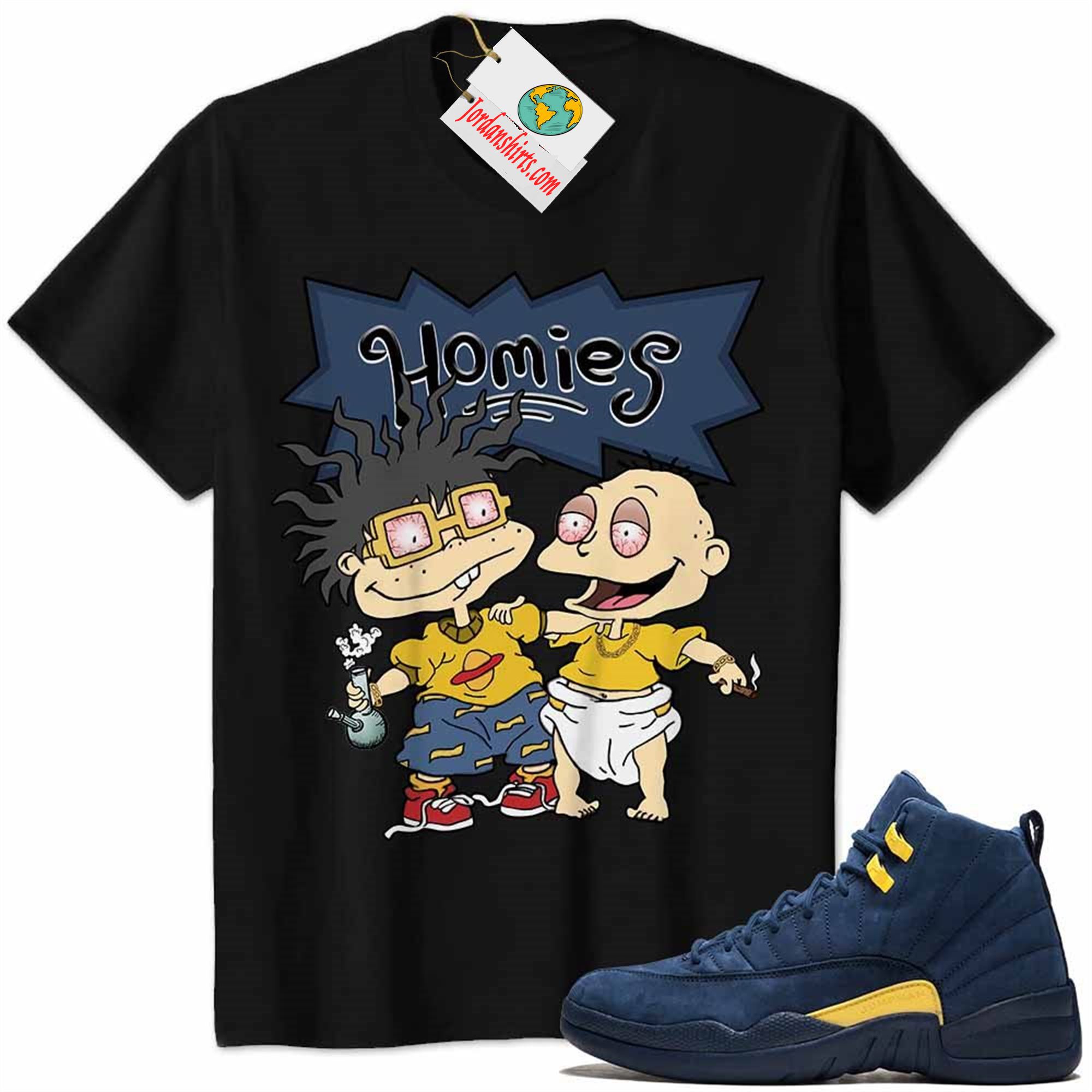 Jordan 12 Shirt, Jordan 12 Michigan Shirt Hommies Tommy Pickles Chuckie Finster Rugrats Black Full Size Up To 5xl