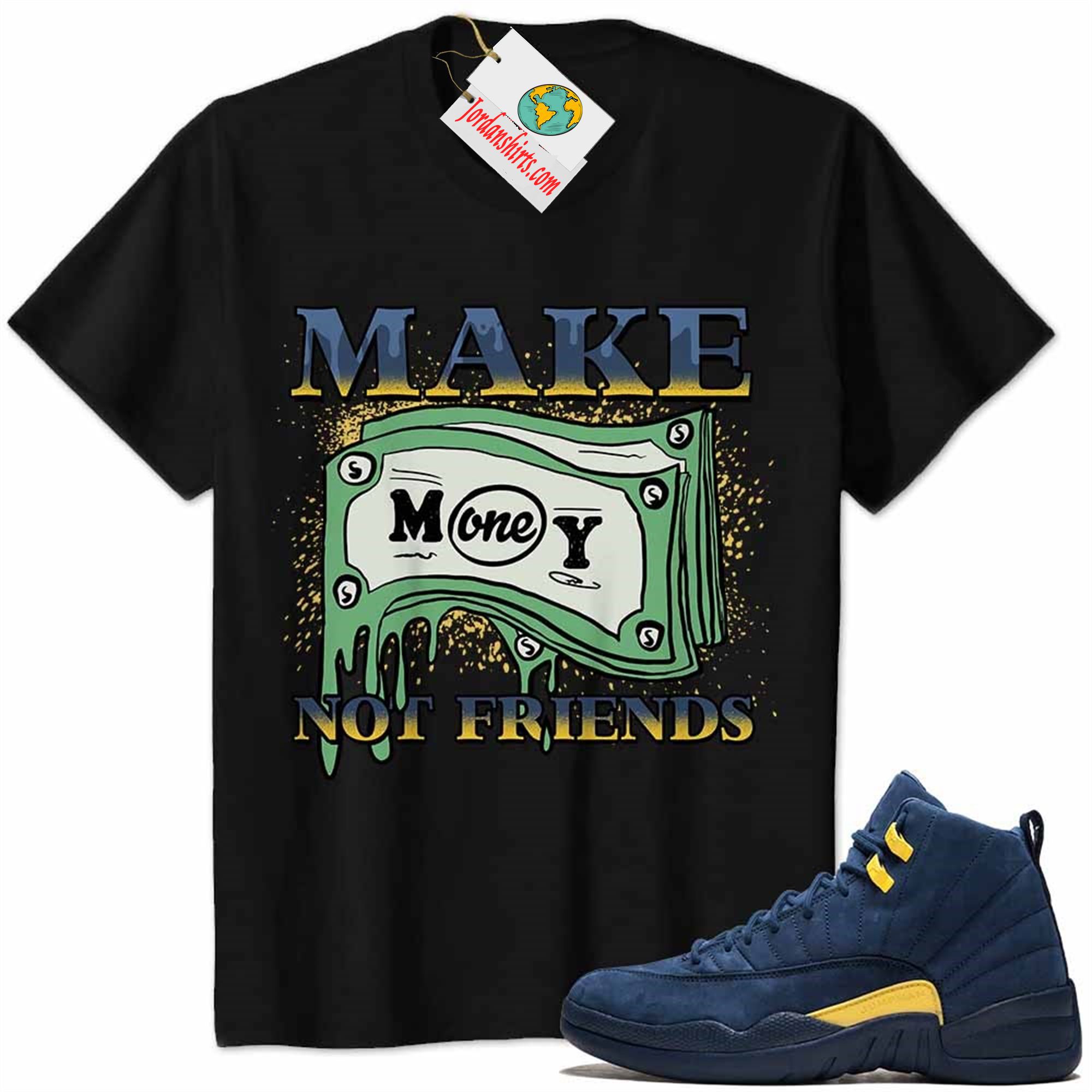 Jordan 12 Shirt, Jordan 12 Michigan Shirt Make Money Graffiti Black Plus Size Up To 5xl