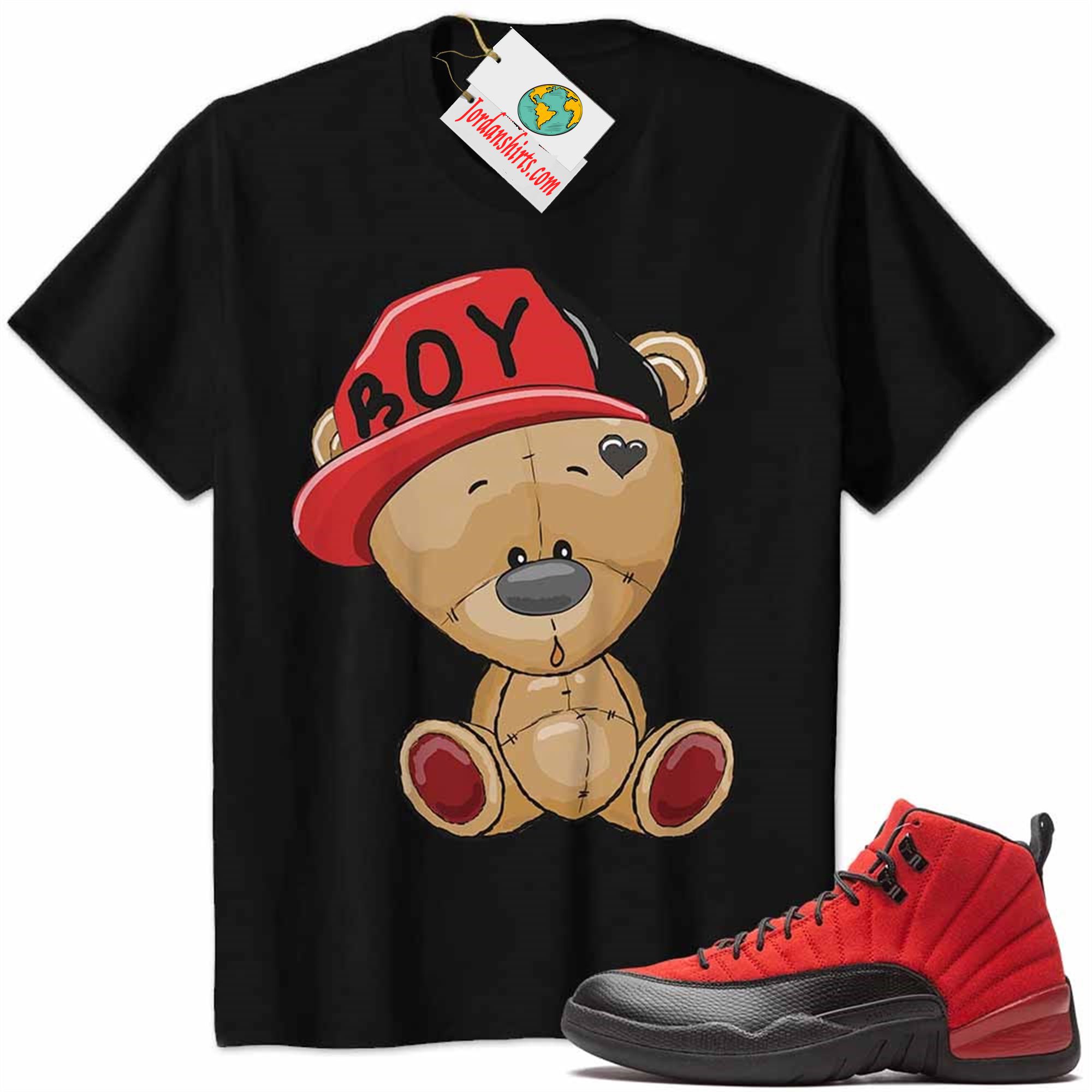 Jordan 12 Shirt, Jordan 12 Reverse Flu Game Shirt Cute Baby Teddy Bear Black Size Up To 5xl