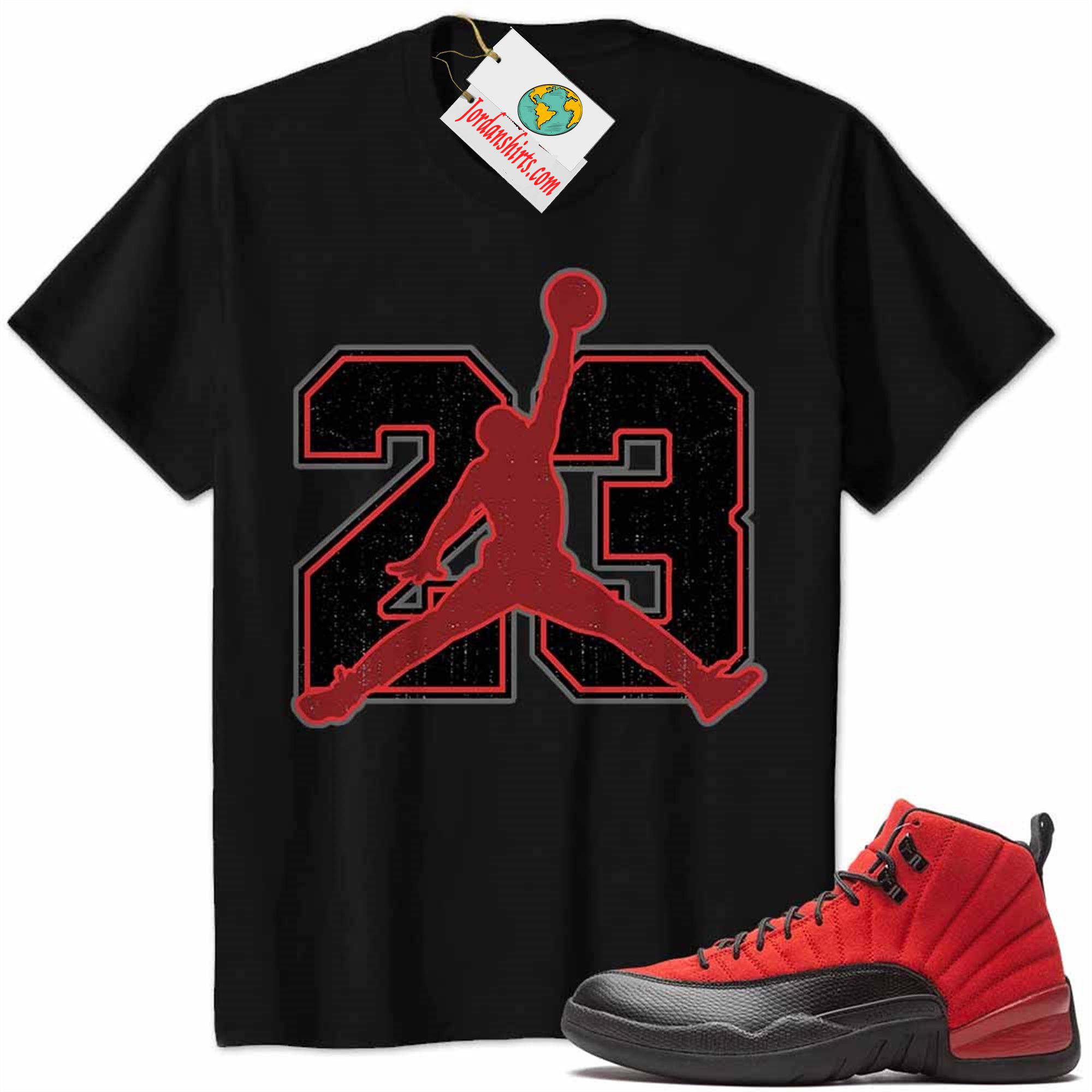 Jordan 12 Shirt, Jordan 12 Reverse Flu Game Shirt Jumpman No23 Black Plus Size Up To 5xl