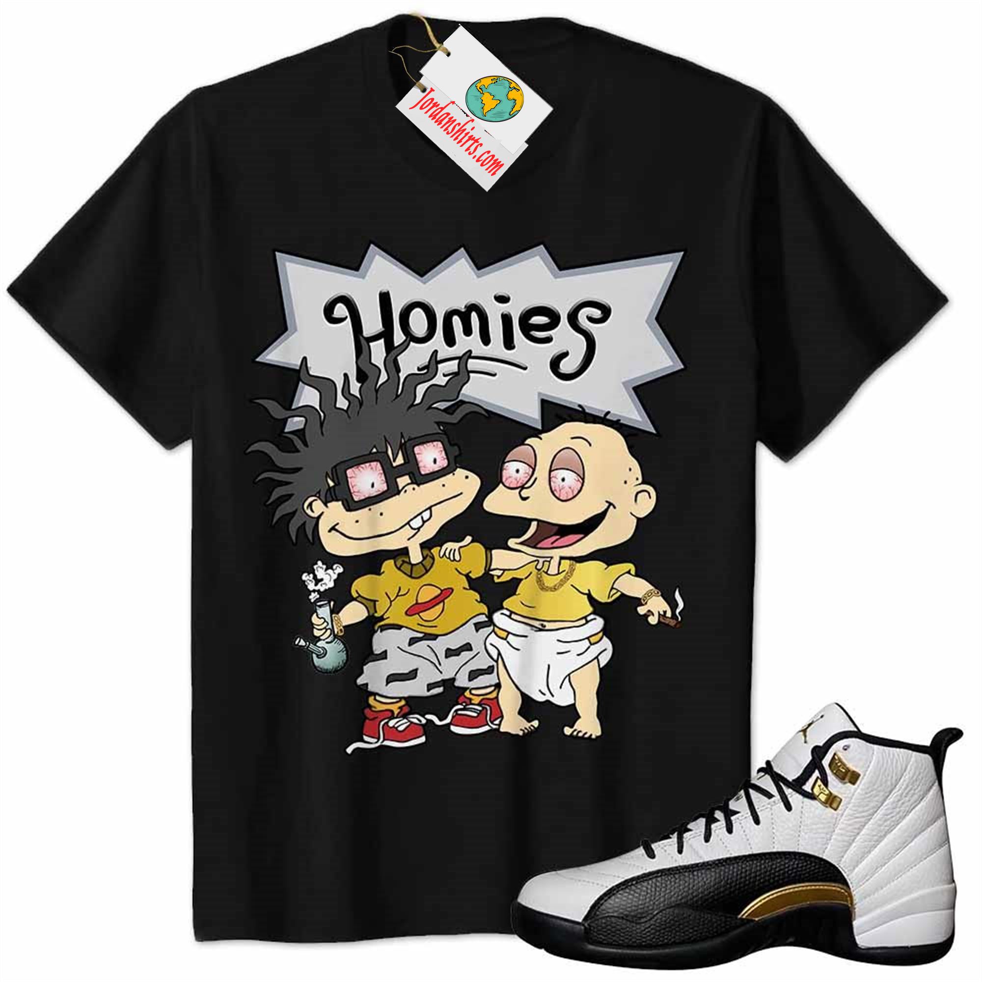 Jordan 12 Shirt, Jordan 12 Royalty Shirt Hommies Tommy Pickles Chuckie Finster Rugrats Black Full Size Up To 5xl