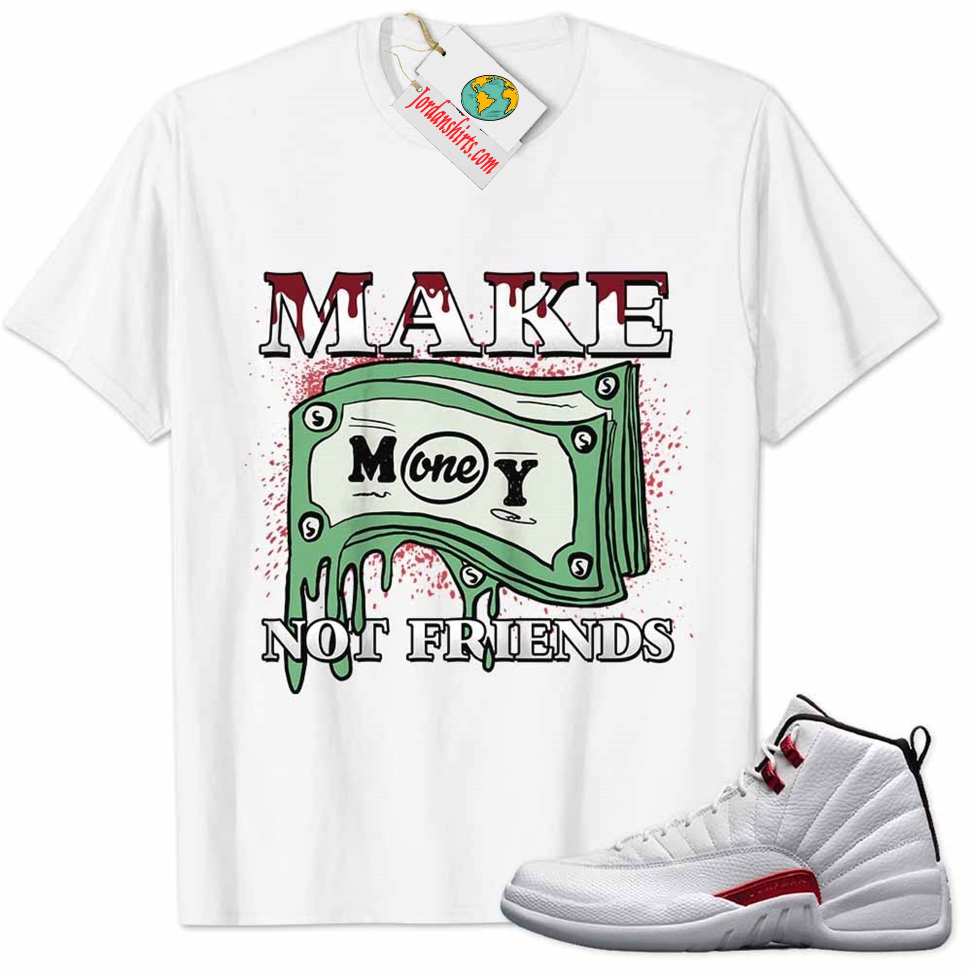 Jordan 12 Shirt, Jordan 12 Twist Shirt Make Money Graffiti White Full Size Up To 5xl