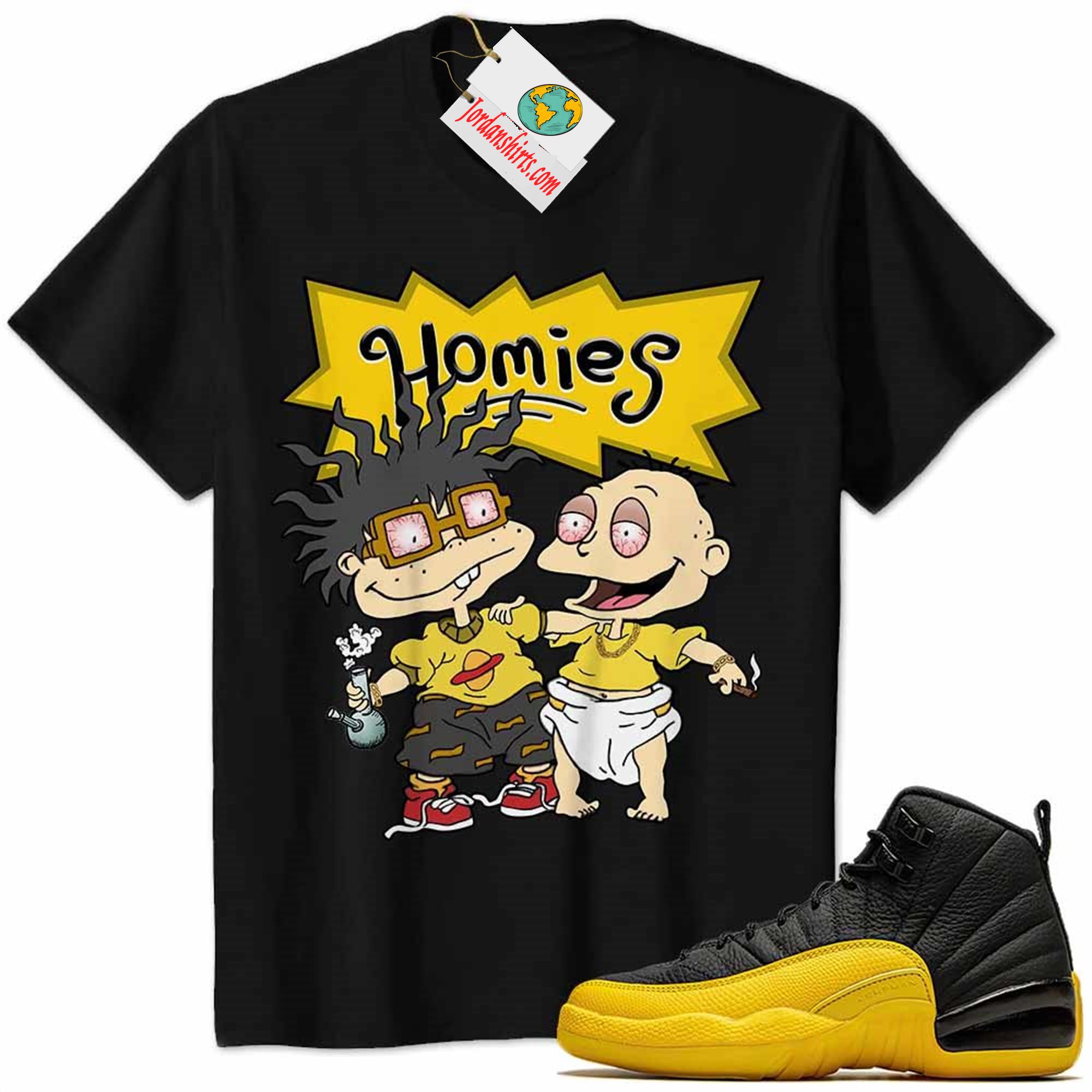 Jordan 12 Shirt, Jordan 12 University Gold Shirt Hommies Tommy Pickles Chuckie Finster Rugrats Black Full Size Up To 5xl