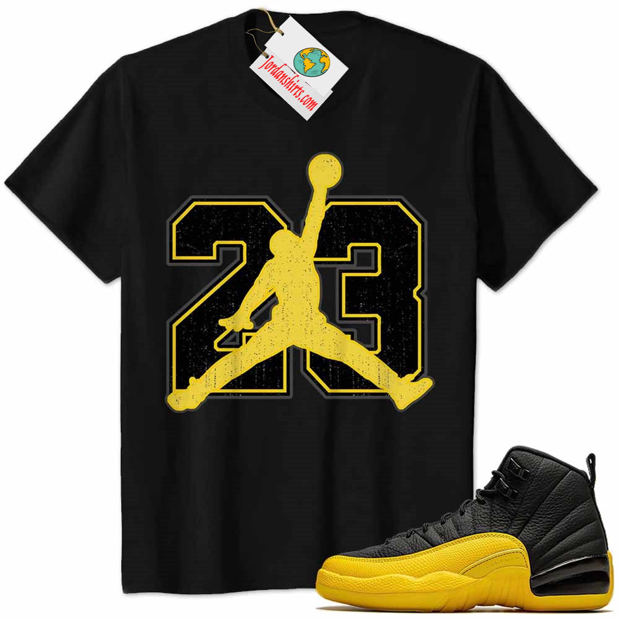 Jordan 12 Shirt, Jordan 12 University Gold Shirt Jumpman No23 Black Full Size Up To 5xl