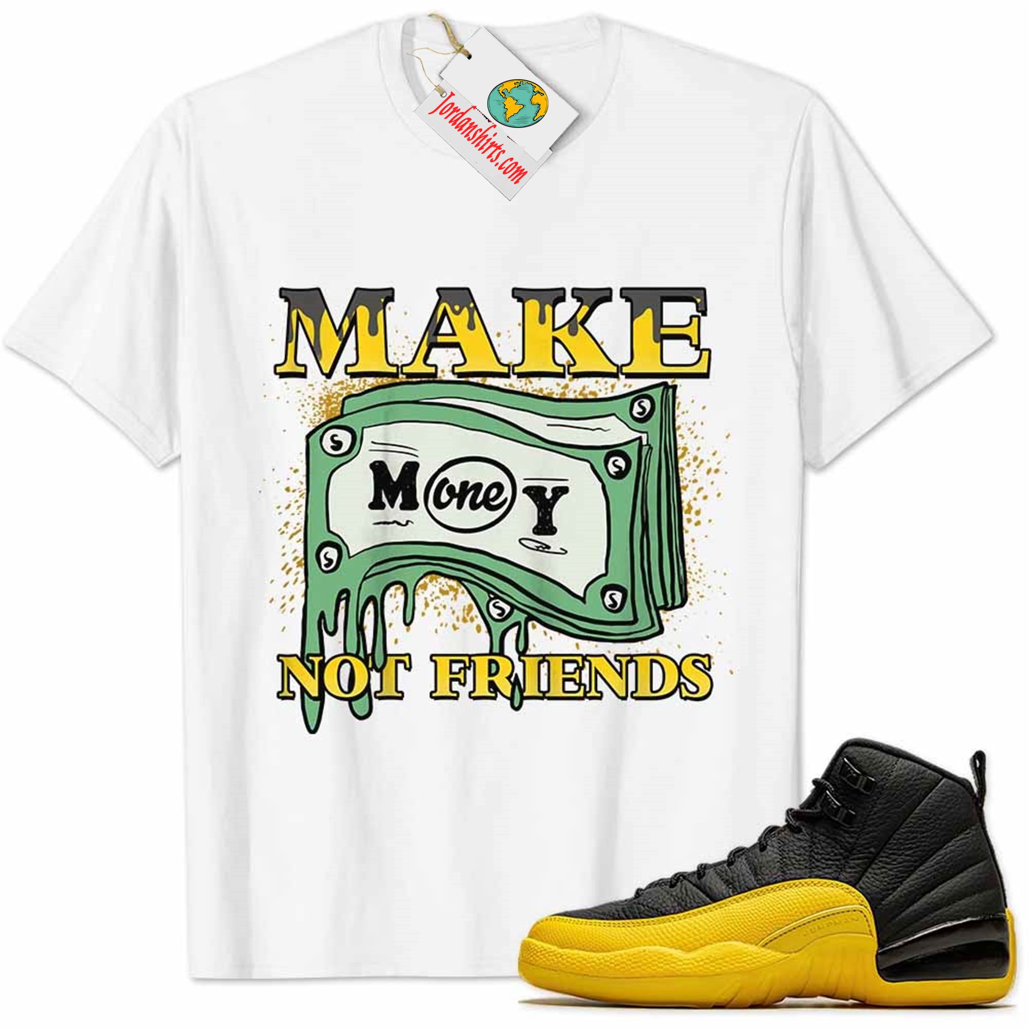 Jordan 12 Shirt, Jordan 12 University Gold Shirt Make Money Graffiti White Size Up To 5xl