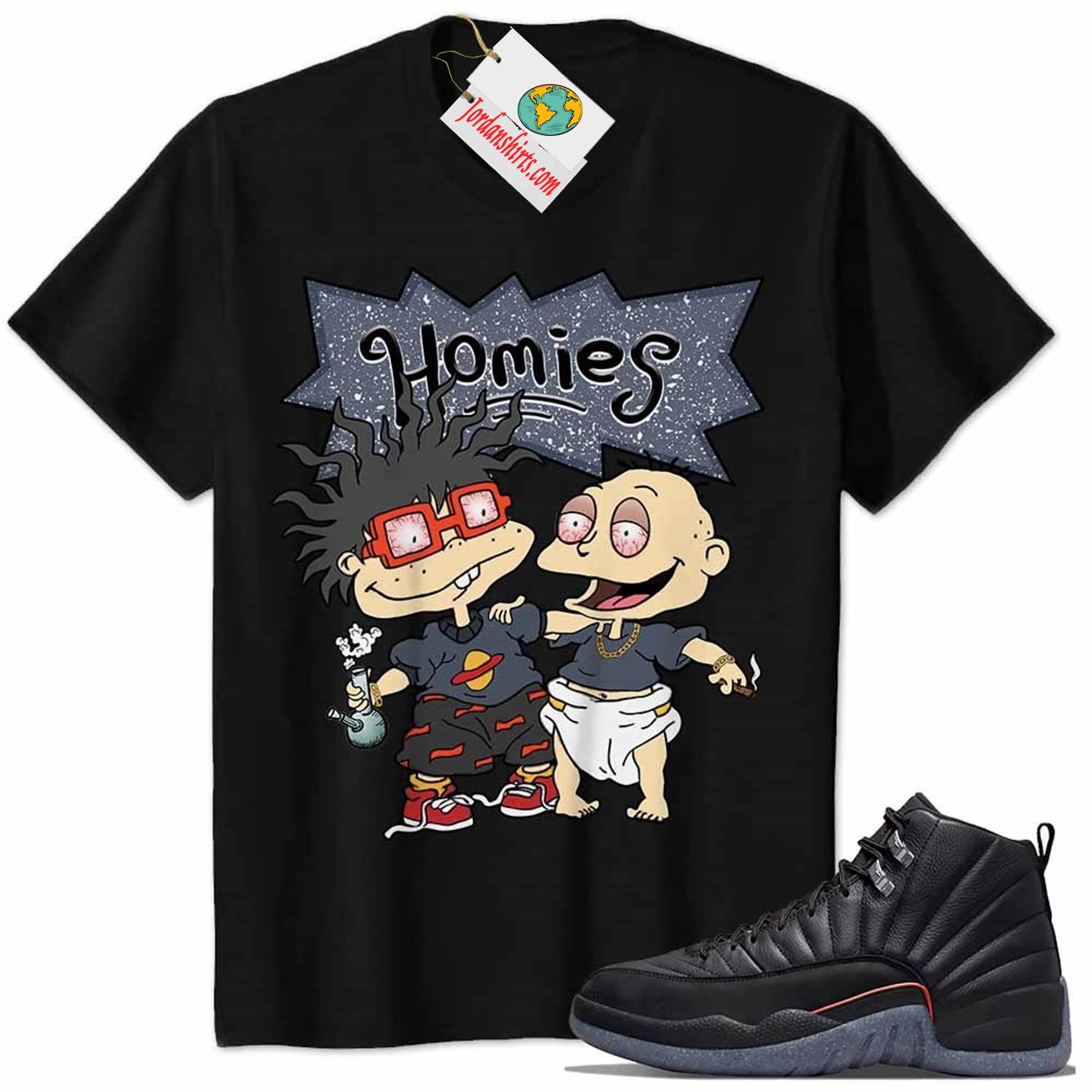 Jordan 12 Shirt, Jordan 12 Utility Grind Shirt Hommies Tommy Pickles Chuckie Finster Rugrats Black Full Size Up To 5xl